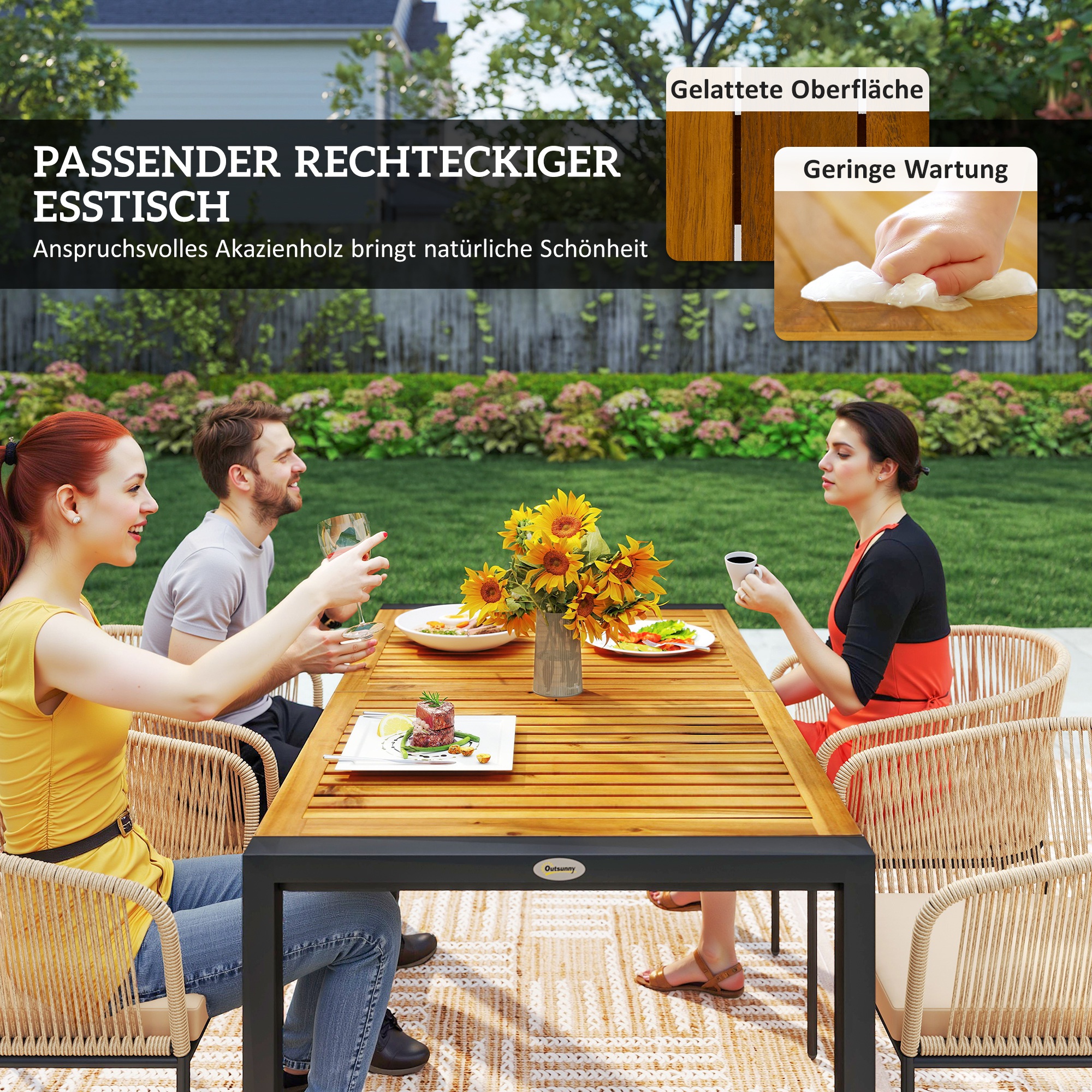 5-teiliges Gartenmöbel-Set, 4 Stühle, 1 Tisch, Kunst-Rattan, Stahlgestell, waschbare Kissen, für Terrasse, Khaki
