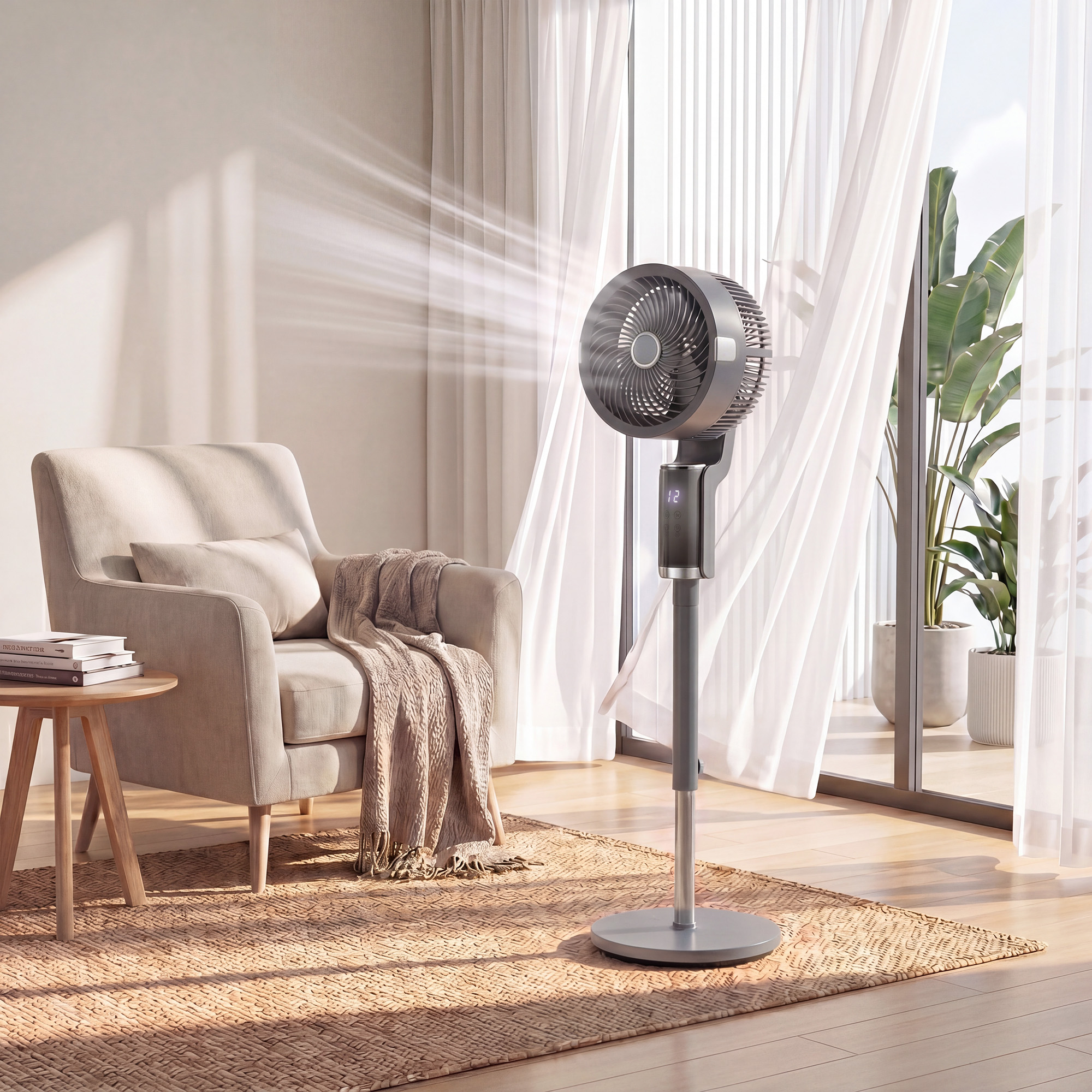 Standventilator Luftzirkulator Lüfter mit 8 Geschwindigkeitsstufen LED-Display Fernbedienung Timer 90° Oszillation Grau