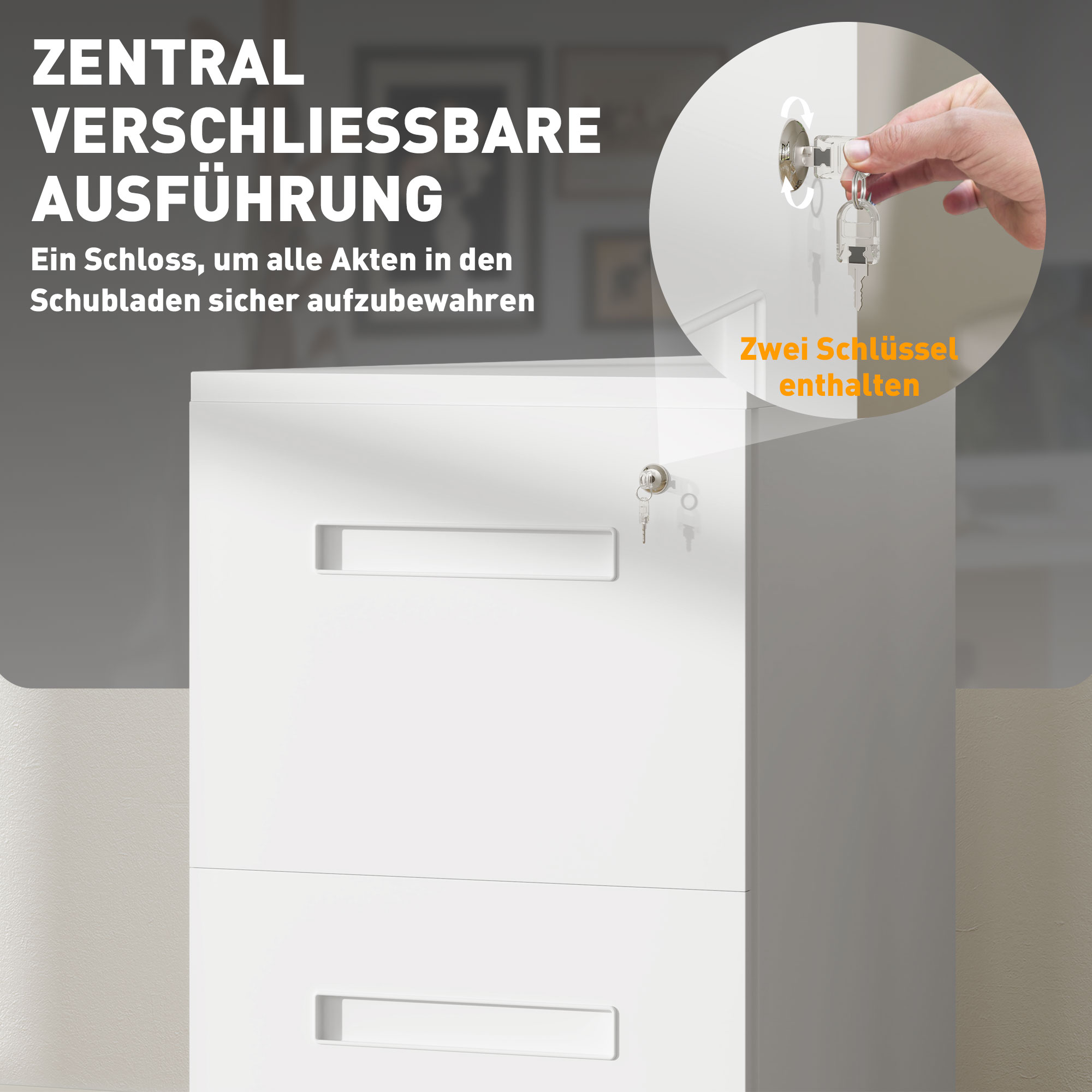 Rollcontainer, Aktenschrank, Trennwand, zentral abschließbar, Stahlgehäuse, 5 Räder, weiß, 39 x 48 x 67 cm