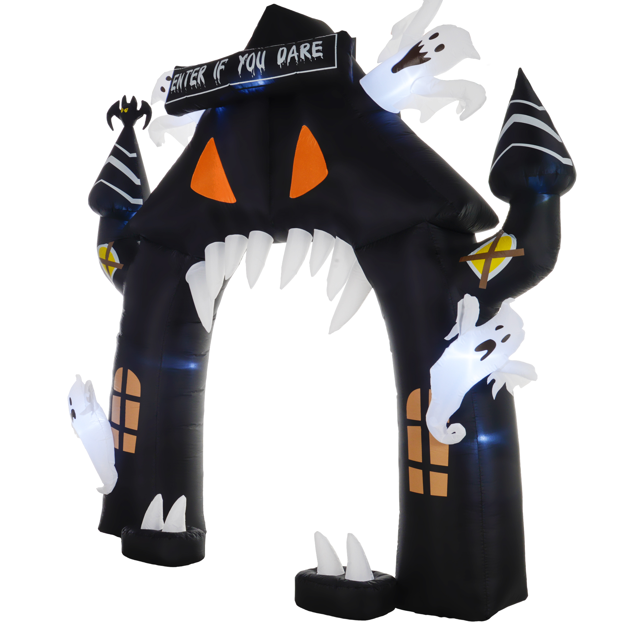 Aufblasbarer Halloween-Torbogen, 4 Geister, LED-Lichter, wasserdicht, 300 x 76 x 300 cm