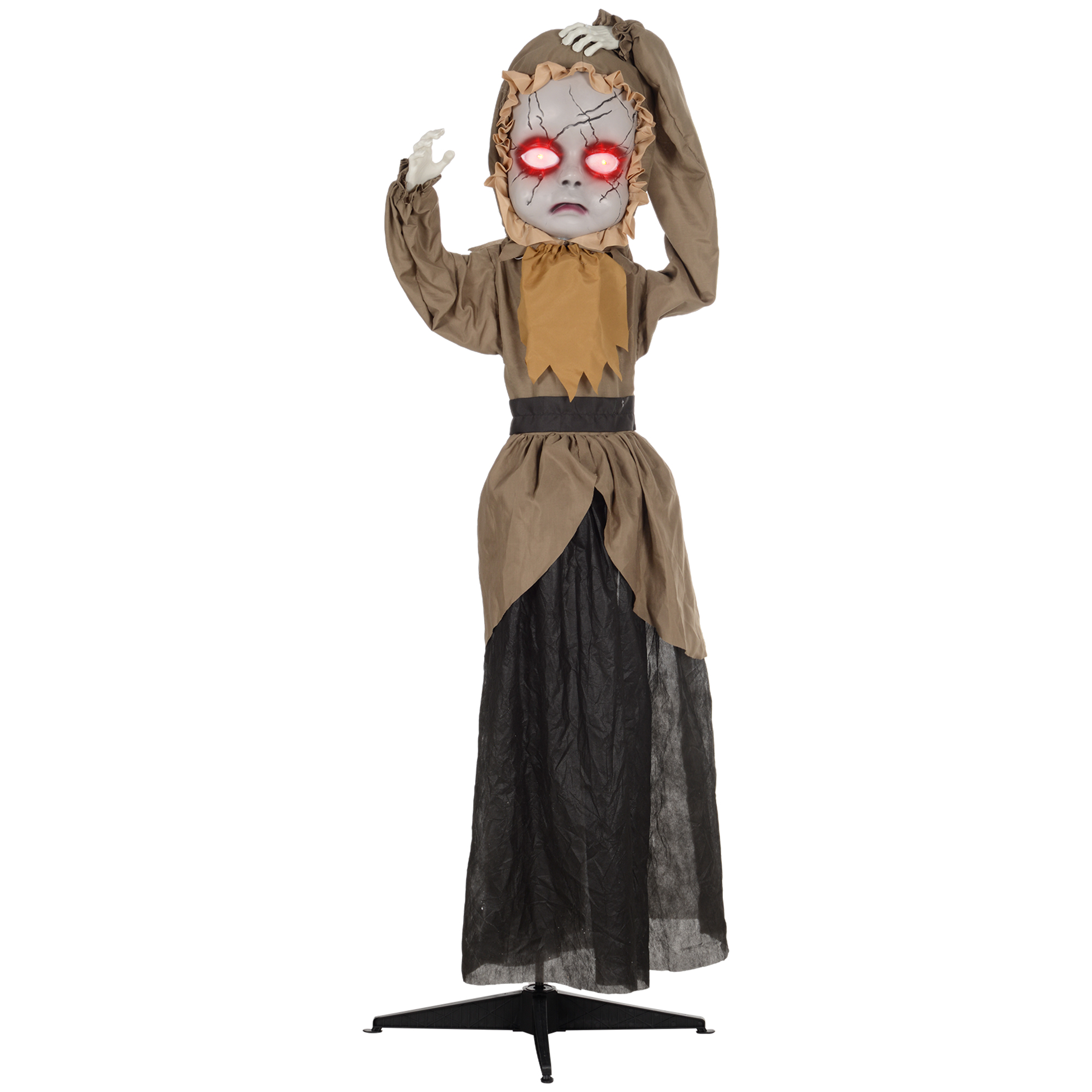 Grusel-Puppe Halloween-Dekoration, beweglicher Kopf, rote Augen, Batteriebetrieb