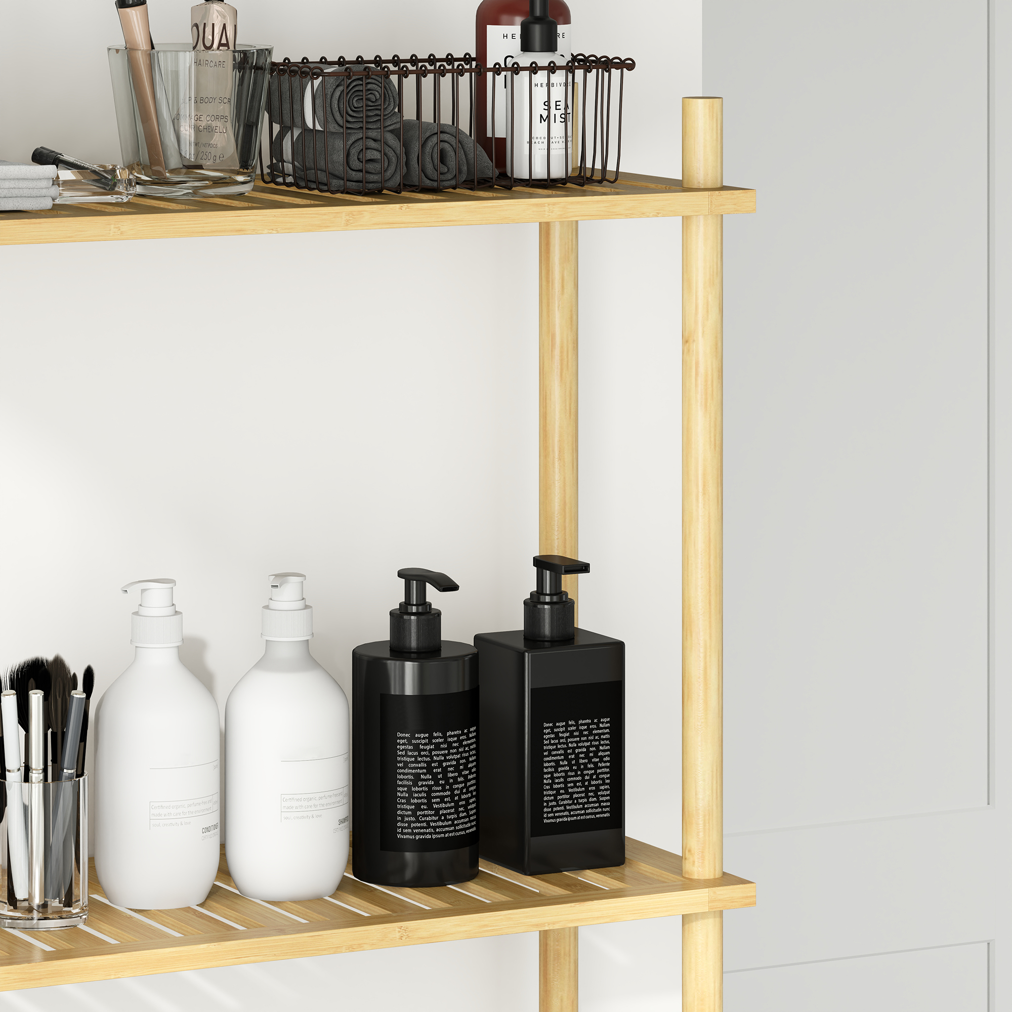 Toilettenregal 3 Ebenen Badezimmerregal, platzsparend Naturholz 69 x 25,5 x 181 cm