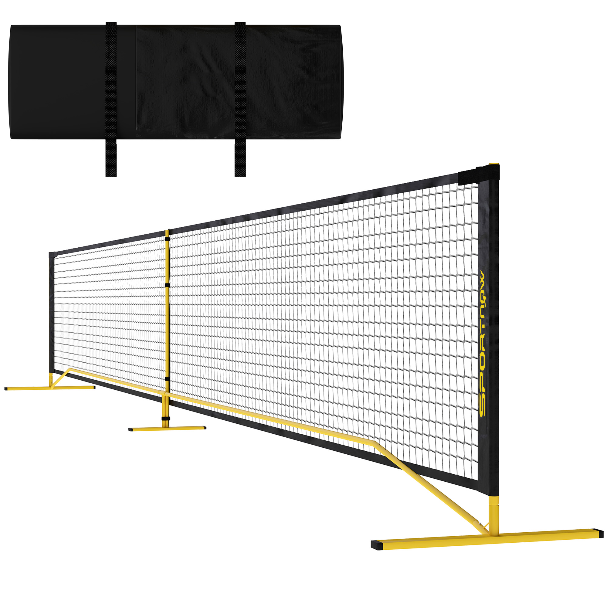 Pickleball-Netz, tragbar, Metallgestell, Stoffnetz, mit Tragetasche, Gelb