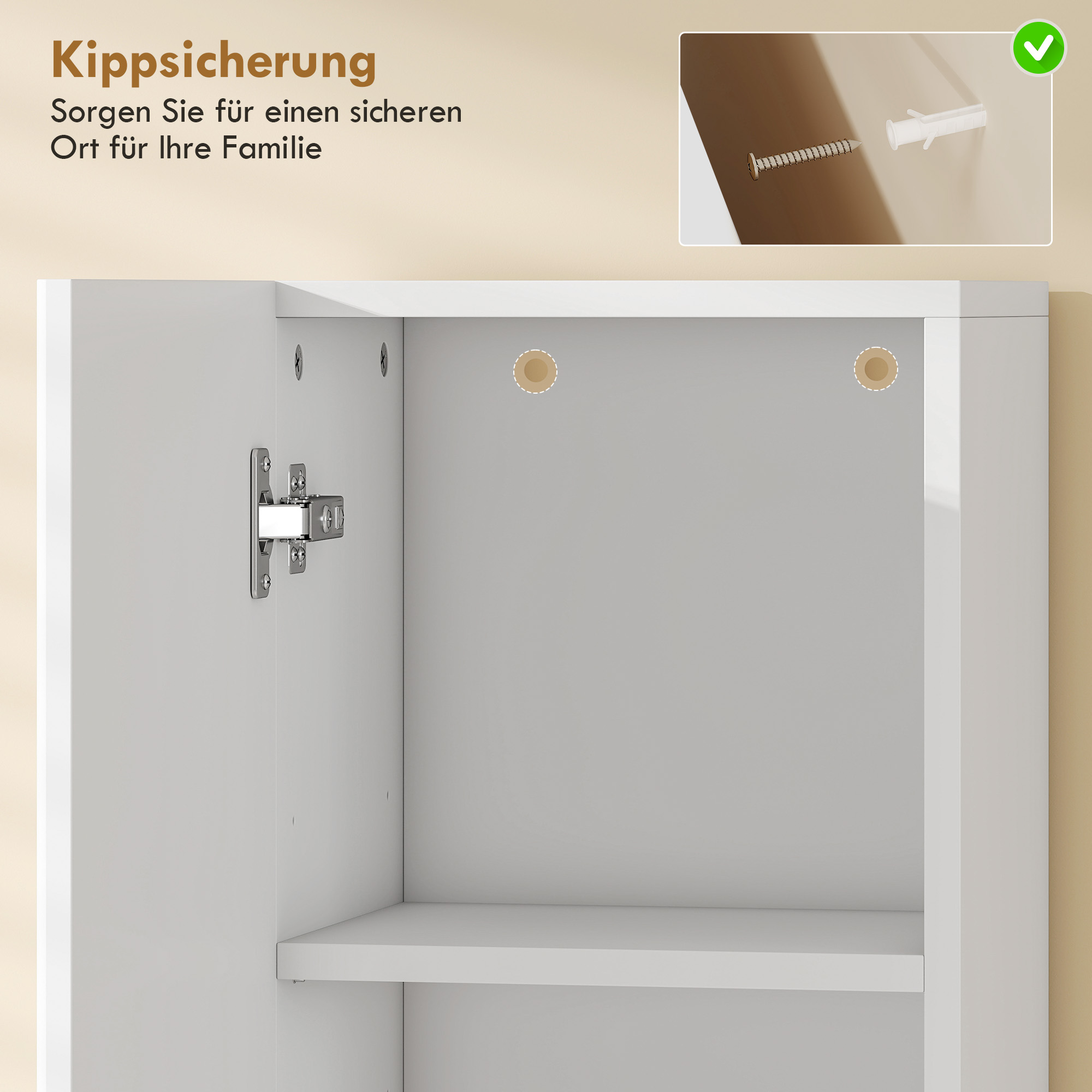 Badezimmerschrank, freistehend mit 2 Türen und offenem Regal, Weiß