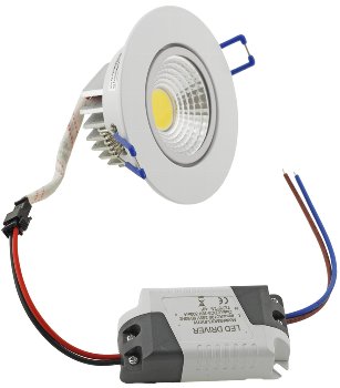 LED-Einbauleuchte "COB-5", 5W, 420lm / ALU, 3000K, 95°, Ø85xT47mm, Rahmen weiß