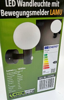 LED Wandleuchte "LAMU" mit PIR-Sensor / IP65, 15W, schwarz, 4000k / neutralweiß