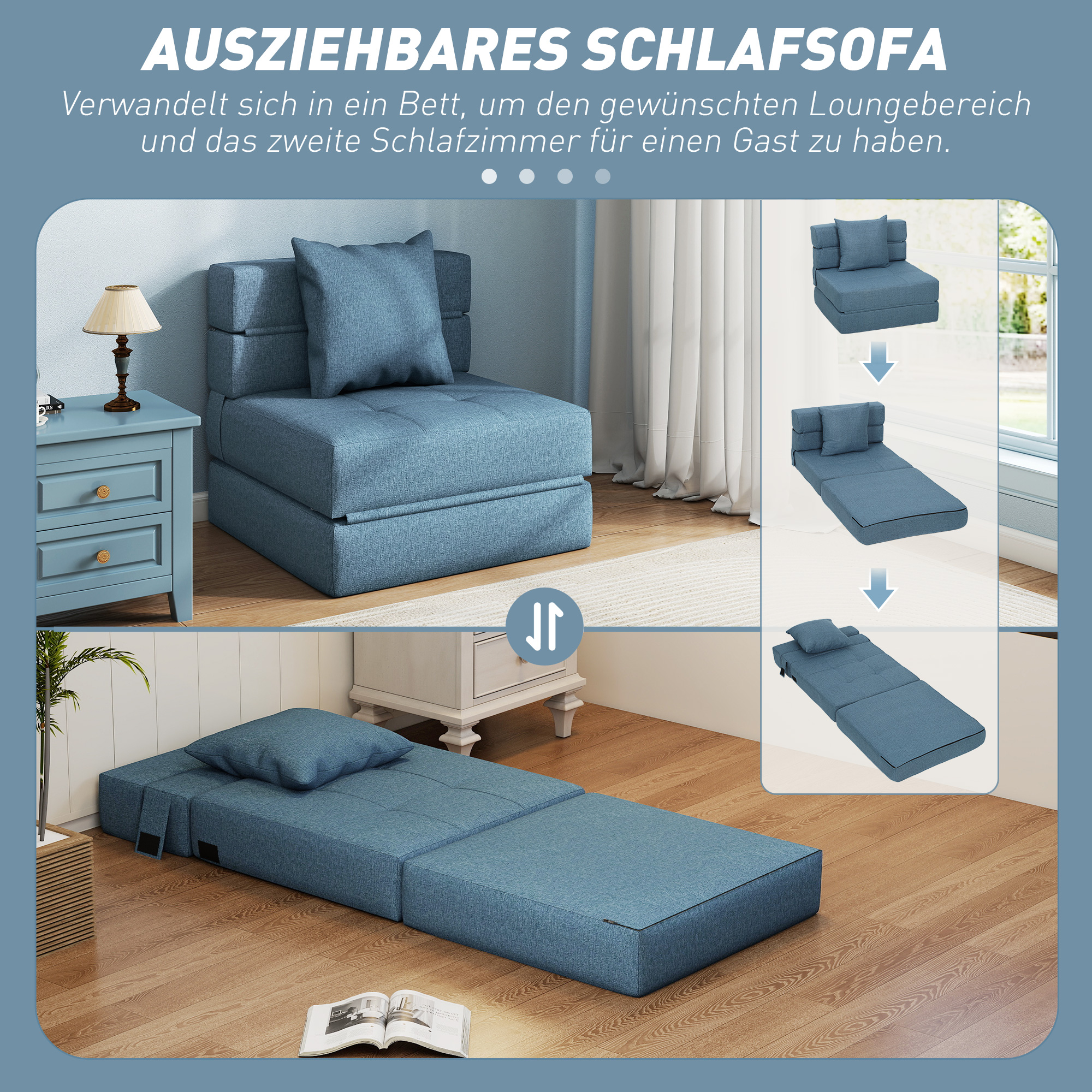 Schlafsessel Relaxsessel Gästebett. abnehmbarer Bezug, 70 cm x 70 cm x 61 cm, Dunkelblau