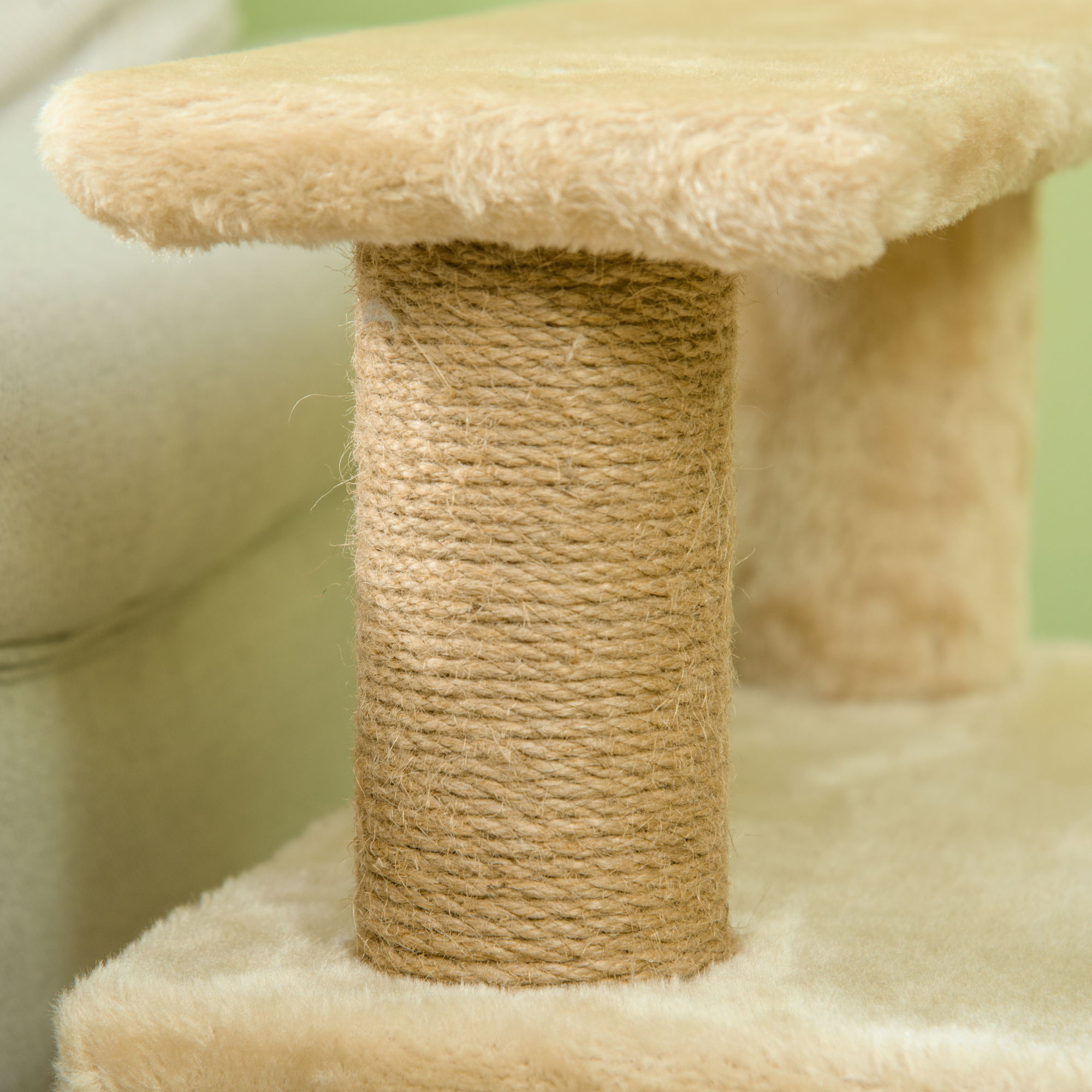 Haustiertreppe, Kratzbaum, 4 Stufen, Spielball, Häuschen, höhenverstellbar, 60 x 40 x 66 cm, Beige