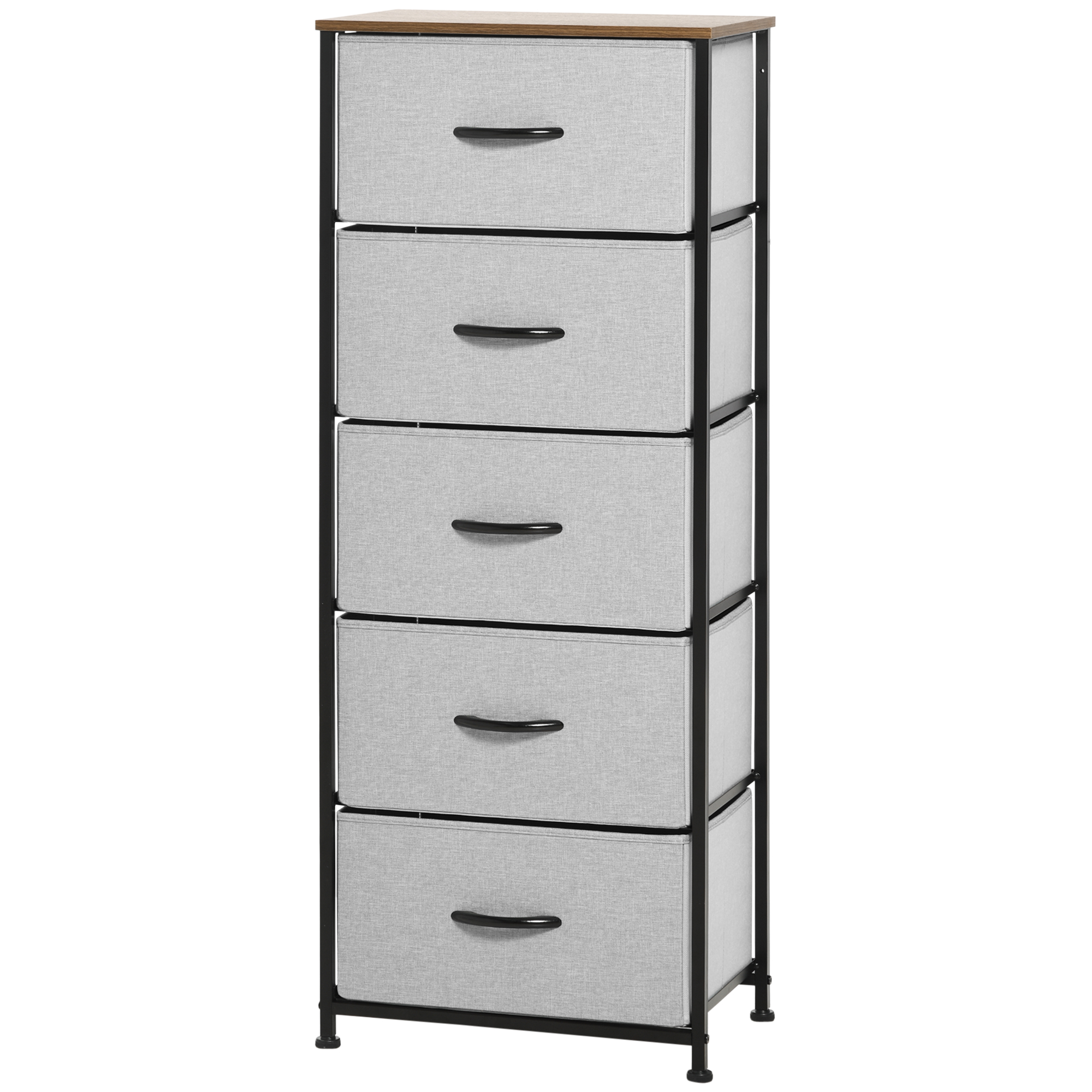 Kommode mit 5 Schubladen aus Stoff Aufbewahrungsschrank mit Griffen 45 x 30 x 116 cm Grau Kommode mit 5 Schubladen aus Stoff Aufbewahrungsschrank mit Griffen 45 x 30 x 116 cm Grau