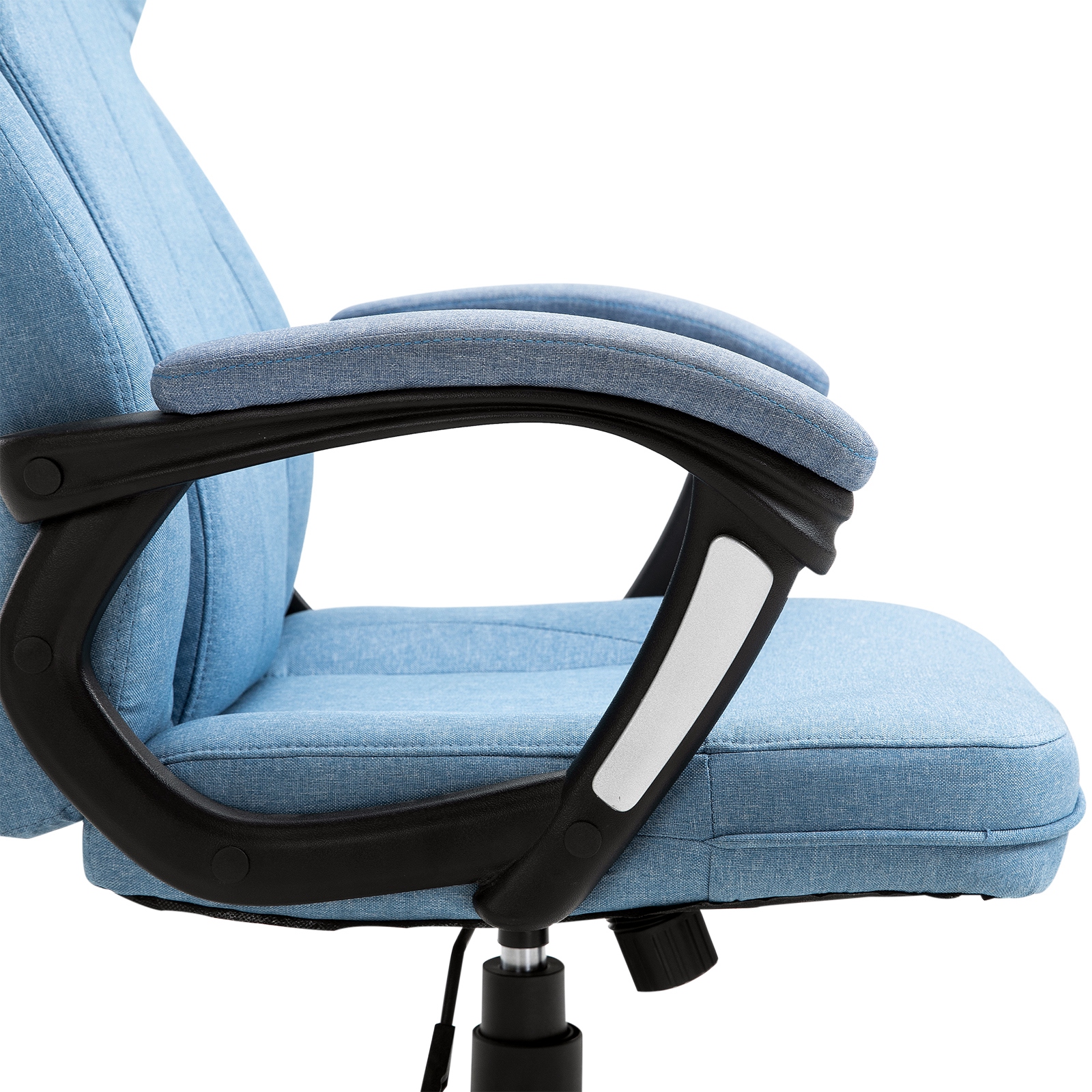 Bürostuhl Computerstuhl Drehstuhl höhenverstellbar Wippfunktion mit Kopfstütze und gepolsterte Armlehnen Ergonomisch Hellblau Leinen 66 x 75 x 110-120 cm