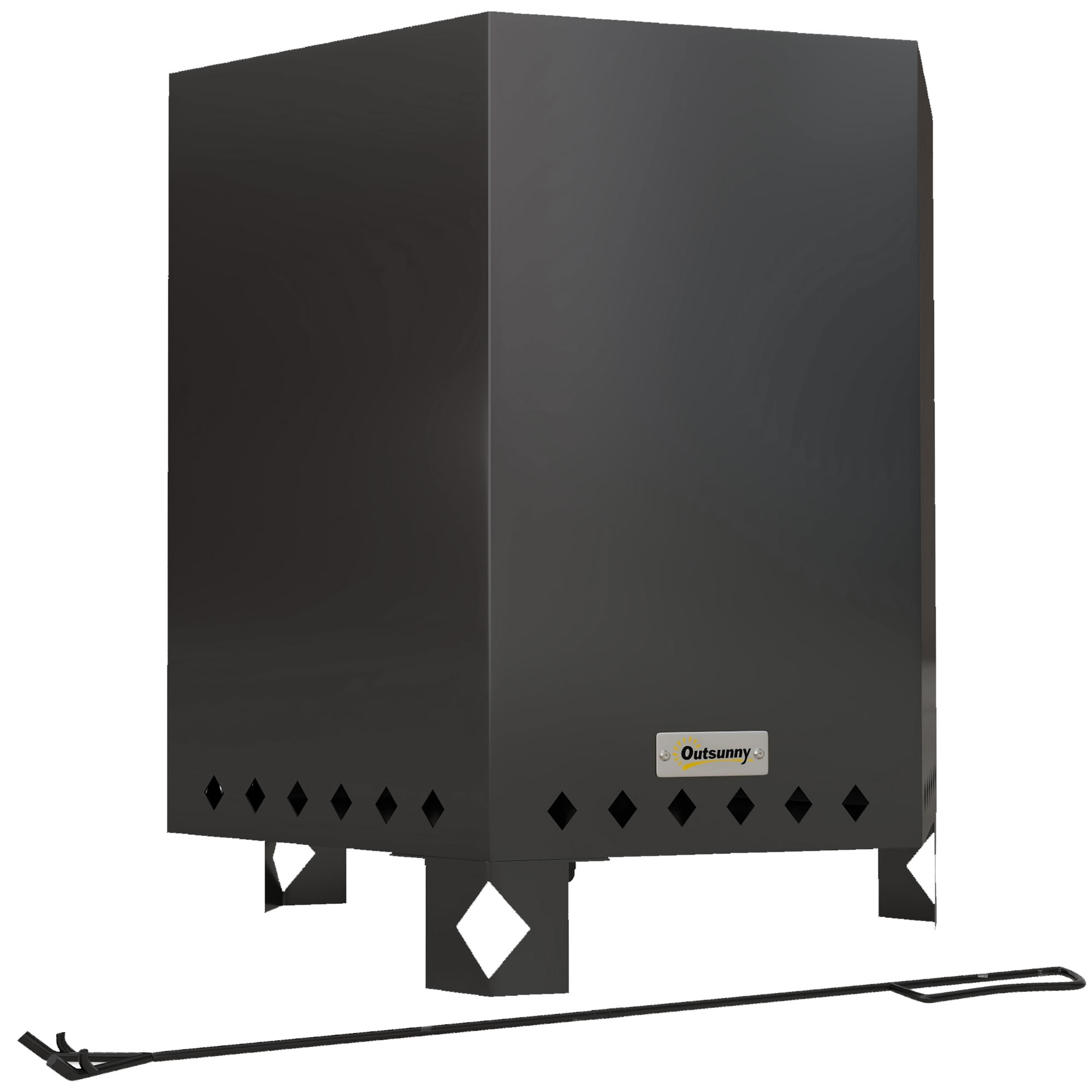 Feuerschale Feuerstelle Feuertonne, inkl, Schürhaken, 45 x 38,8  x 46,5 cm, Silber + Schwarz