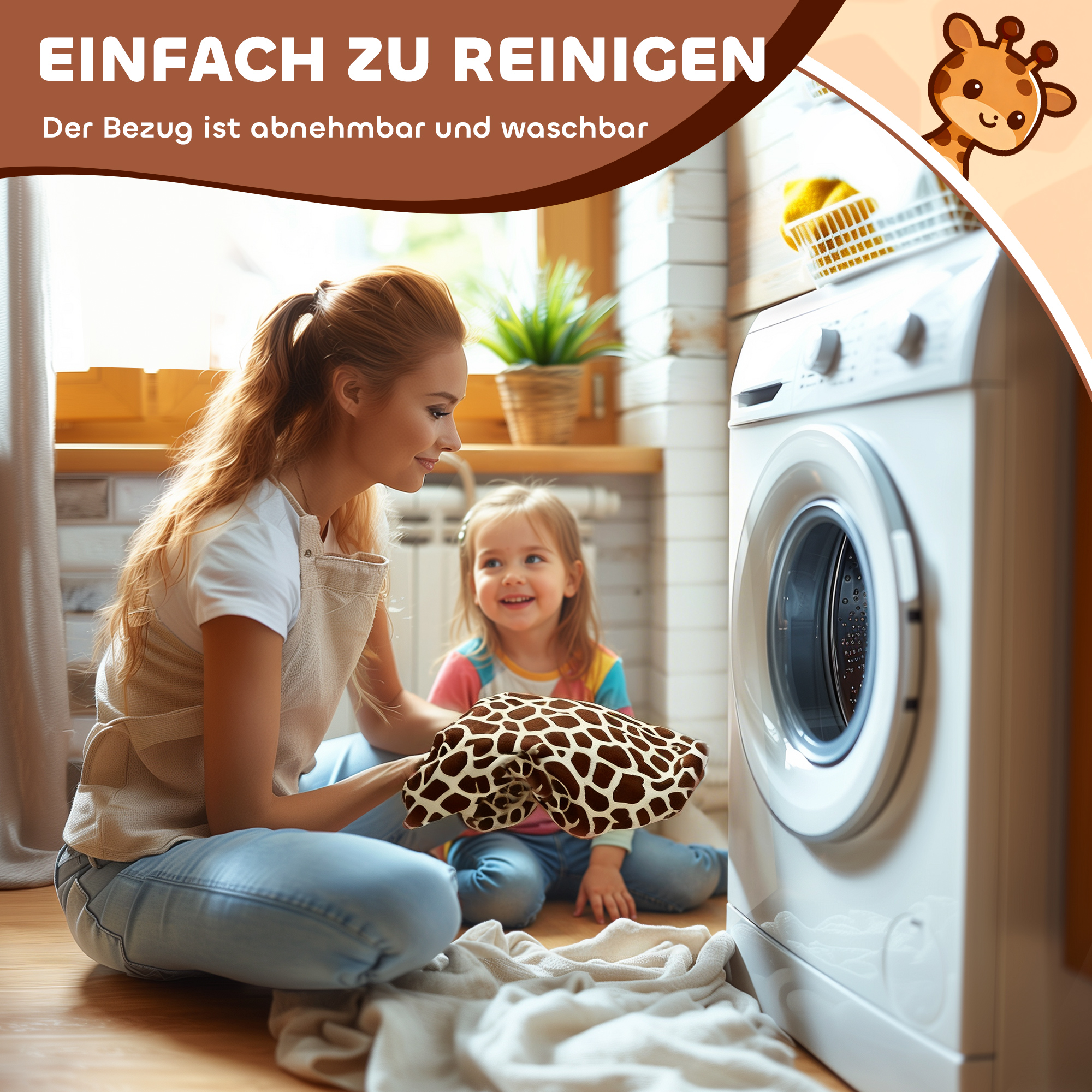 fahrendes Reitpferd in Giraffenform, Batteriebetrieb, waschbarer Bezug, Pedale, leise Räder, Musik, 1,5-5 Jahre, Braun