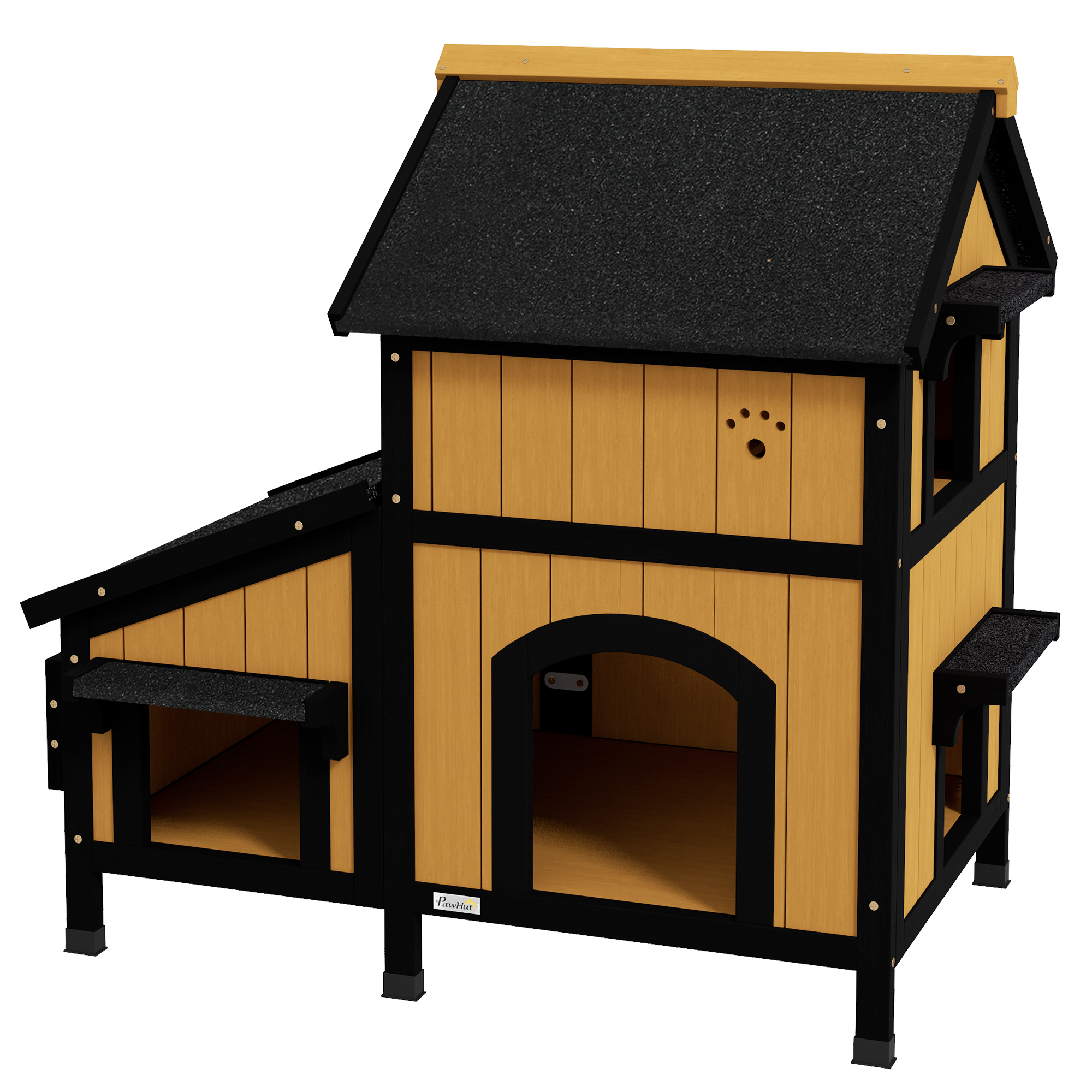 Katzenhaus Katzenhütte Katzenhöhle, inkl, Blumenkasten, 96 cm x 65 cm x 85,5 cm, Gelb + Weiß + Schwarz