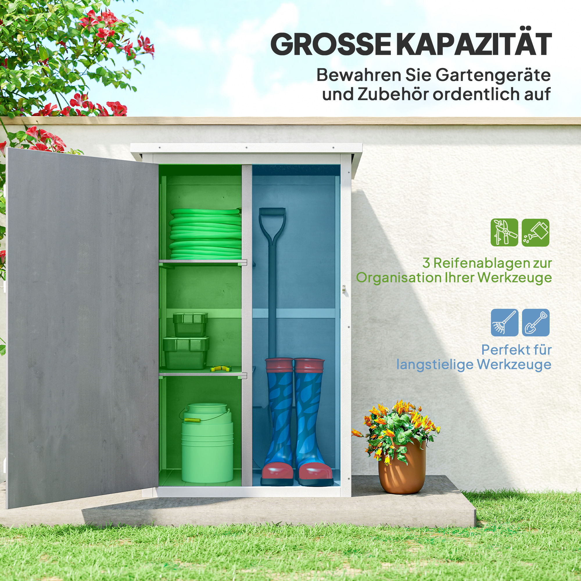 Geräteschuppen mit Regalböden wetterbeständig 75 x 56 x 115cm Grau