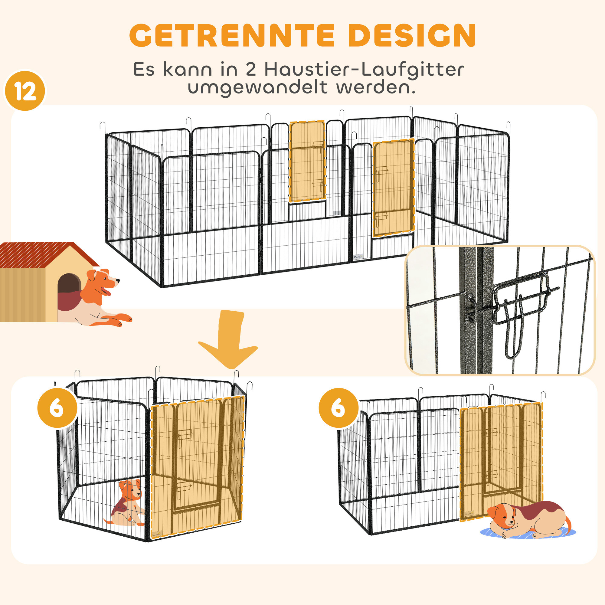 Welpenlaufstall 12-teilig Welpenauslauf faltbar mit 2 Tür 12 Gitterplatten Stahl je 80x100 cm Grau