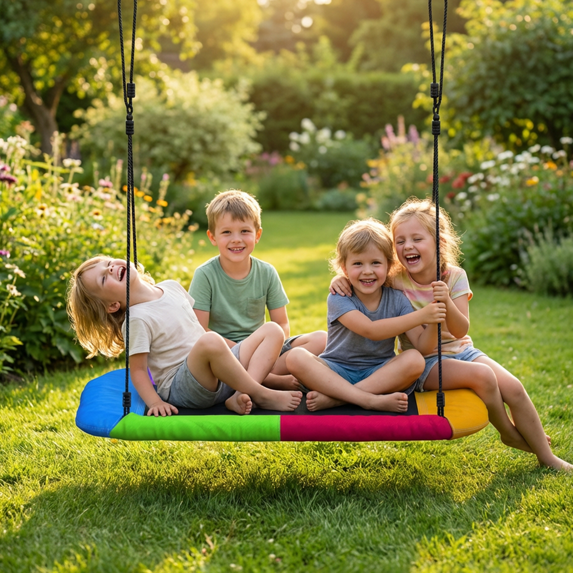 Nestschaukel höhenverstellbar Hängeschaukel bis zu 300kg mit verstellbarer Seile für 3-8 Jahre 148x77x180 cm Mehrfarbig