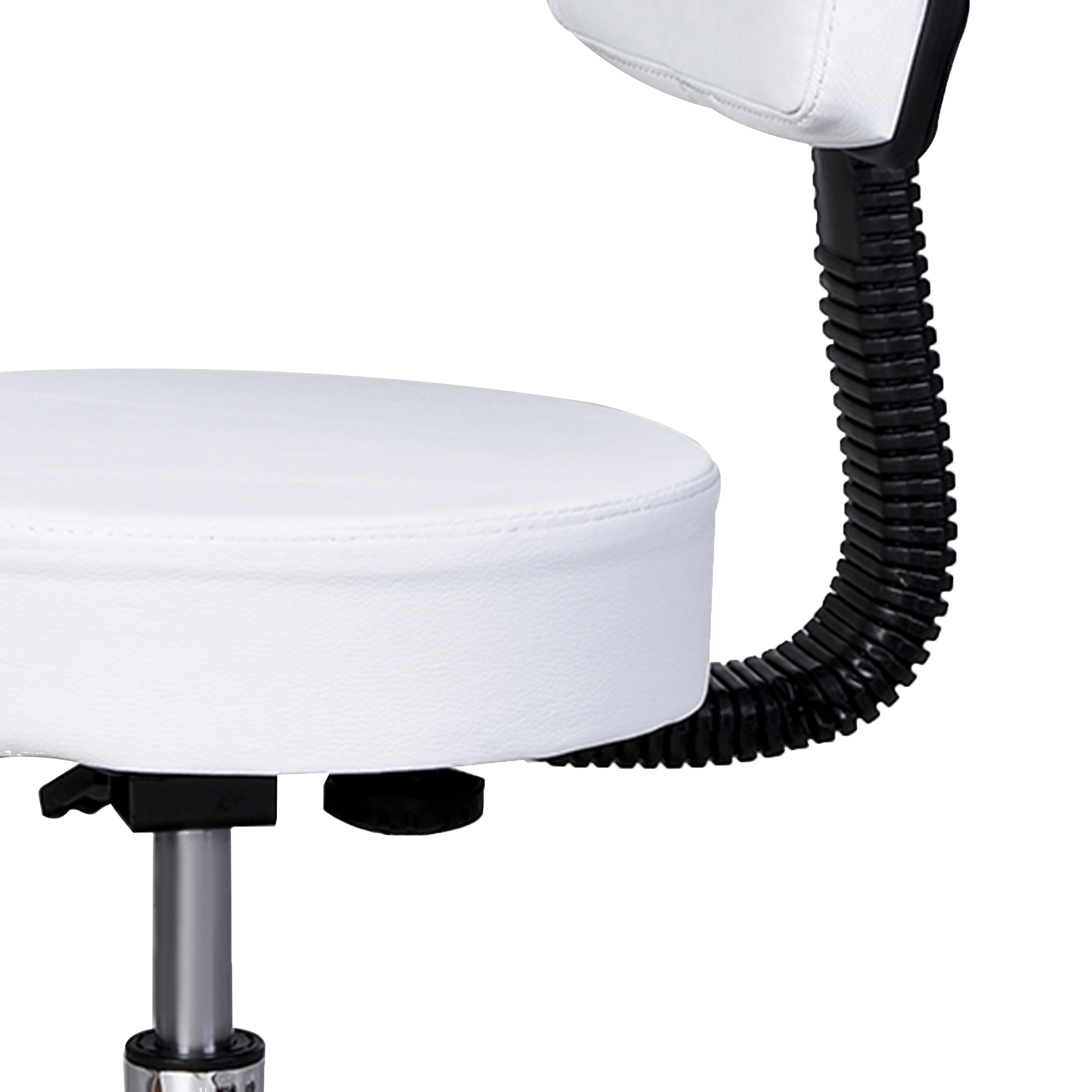 Rollhocker höhenverstellbar mit Rückenlehne Drehhocker 72-84 cm Arbeitshocker 360° drehbar Bürohocker für Büro Salon Massage Spa Weiß