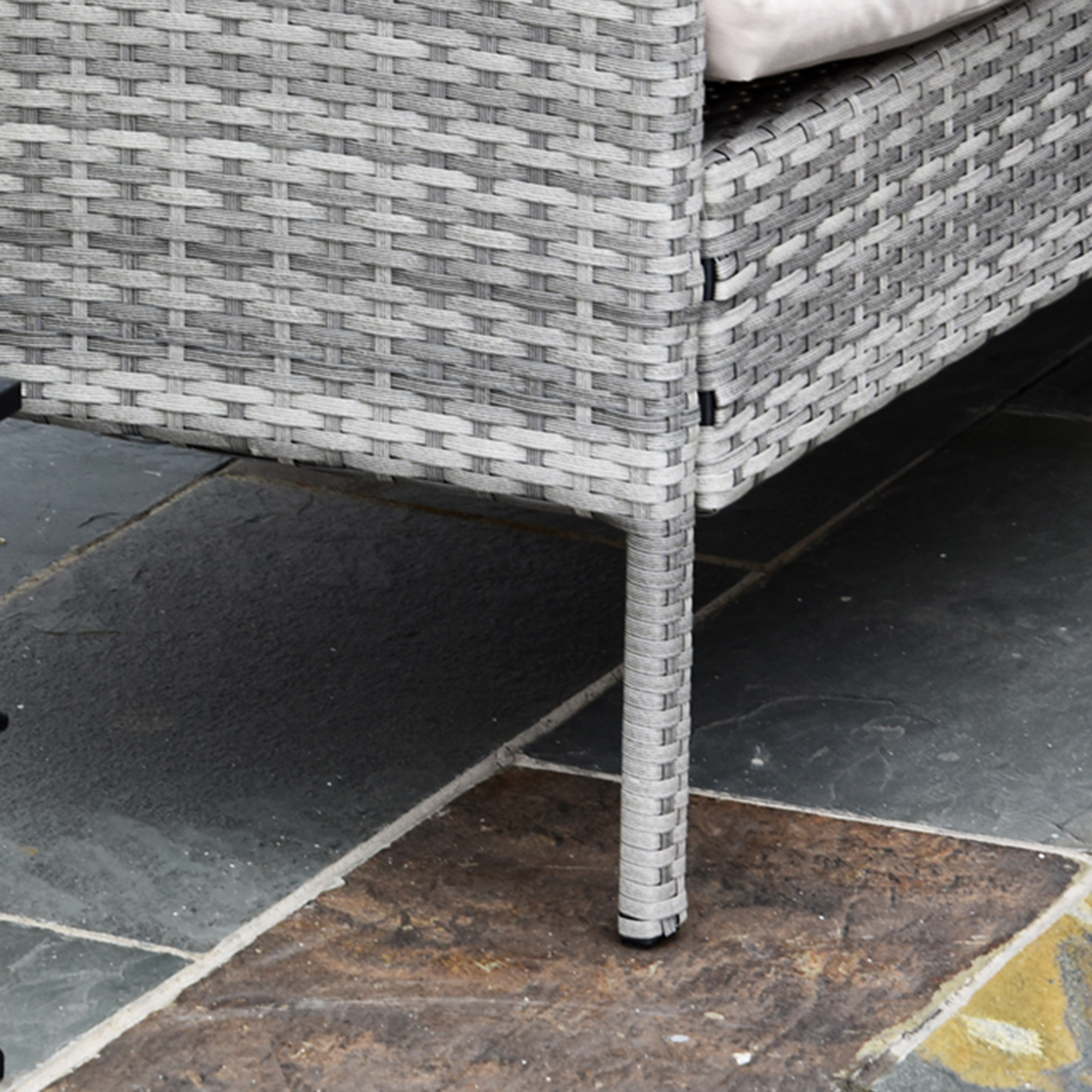 5-tlg, Gartenmöbel Set, Rattan Sitzgruppe mit Fußhocker, Metall, Grau, 142 x 60 x 75 cm