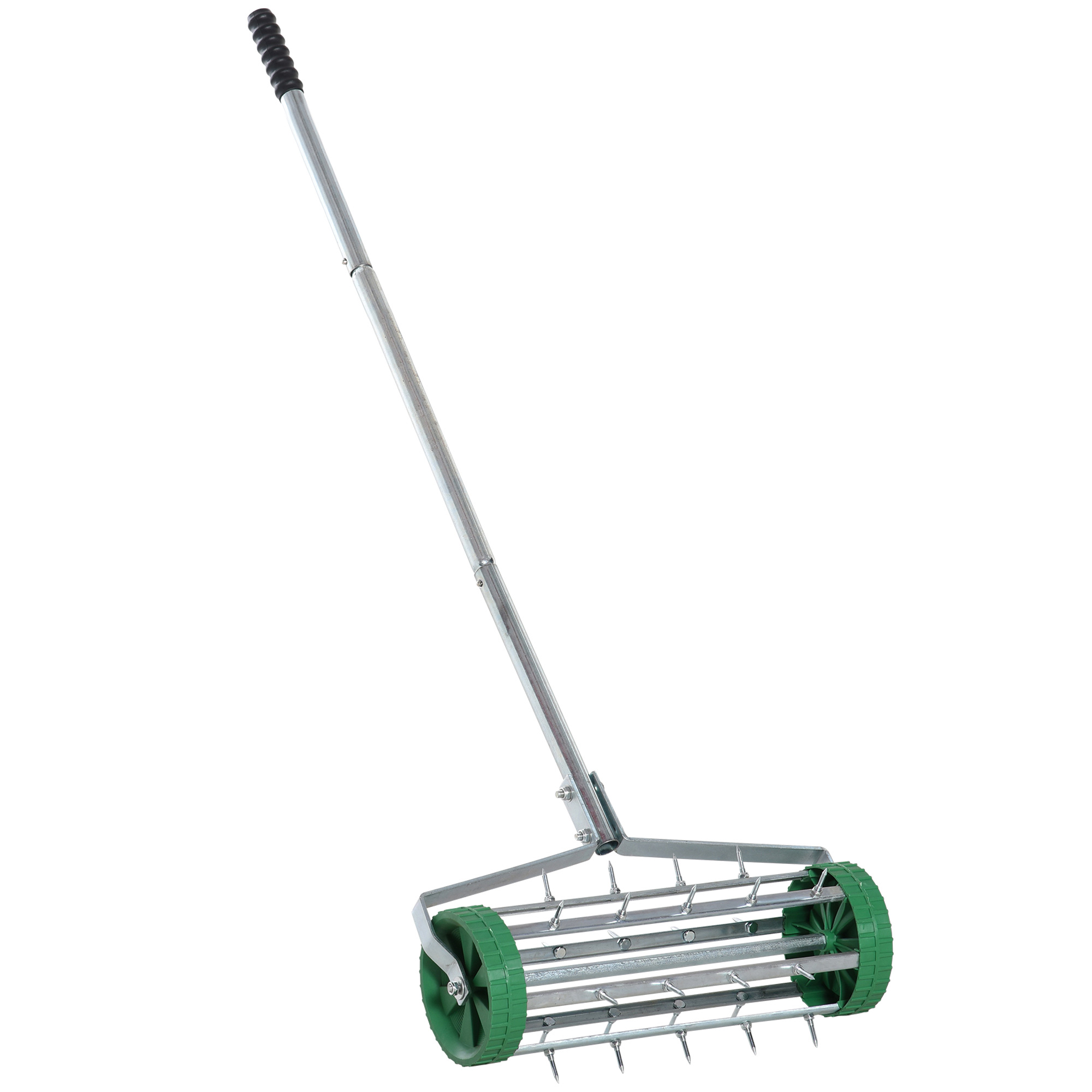 Rasenlüfter Grifflänge einstellbar Handvertikutierer Rasenbelüften Stachelwalze Rasen rollender Rasenlüfter pflegen Garten verzinktes Rohr Grün+Silber 139 x 43,5 x 15 cm
