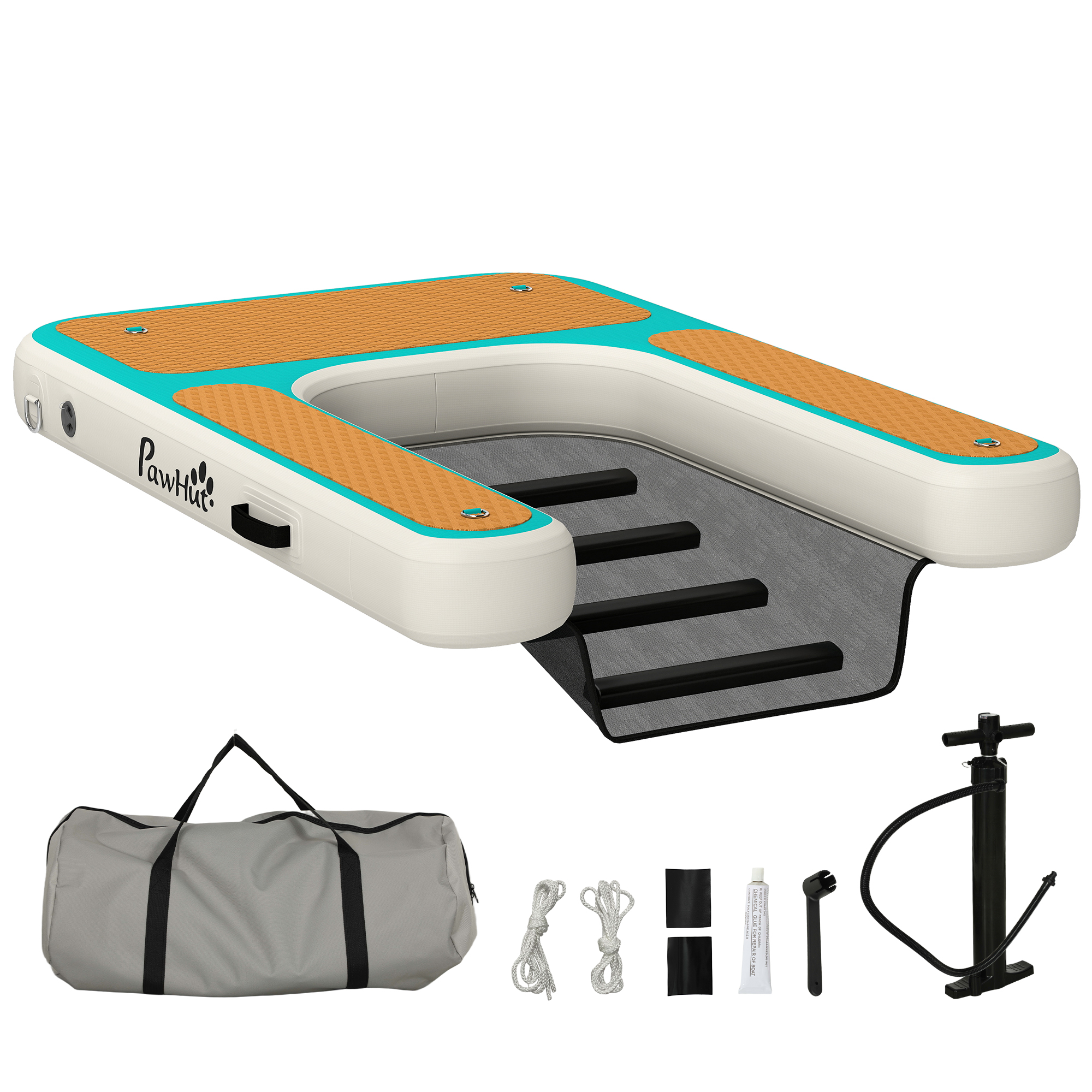 Aufblasbare Hunde Wasserrampe Hunderampe Pool 151x102 cm Tragbares Hundeboot mit Rutschfester EVA-Oberfläche Orange