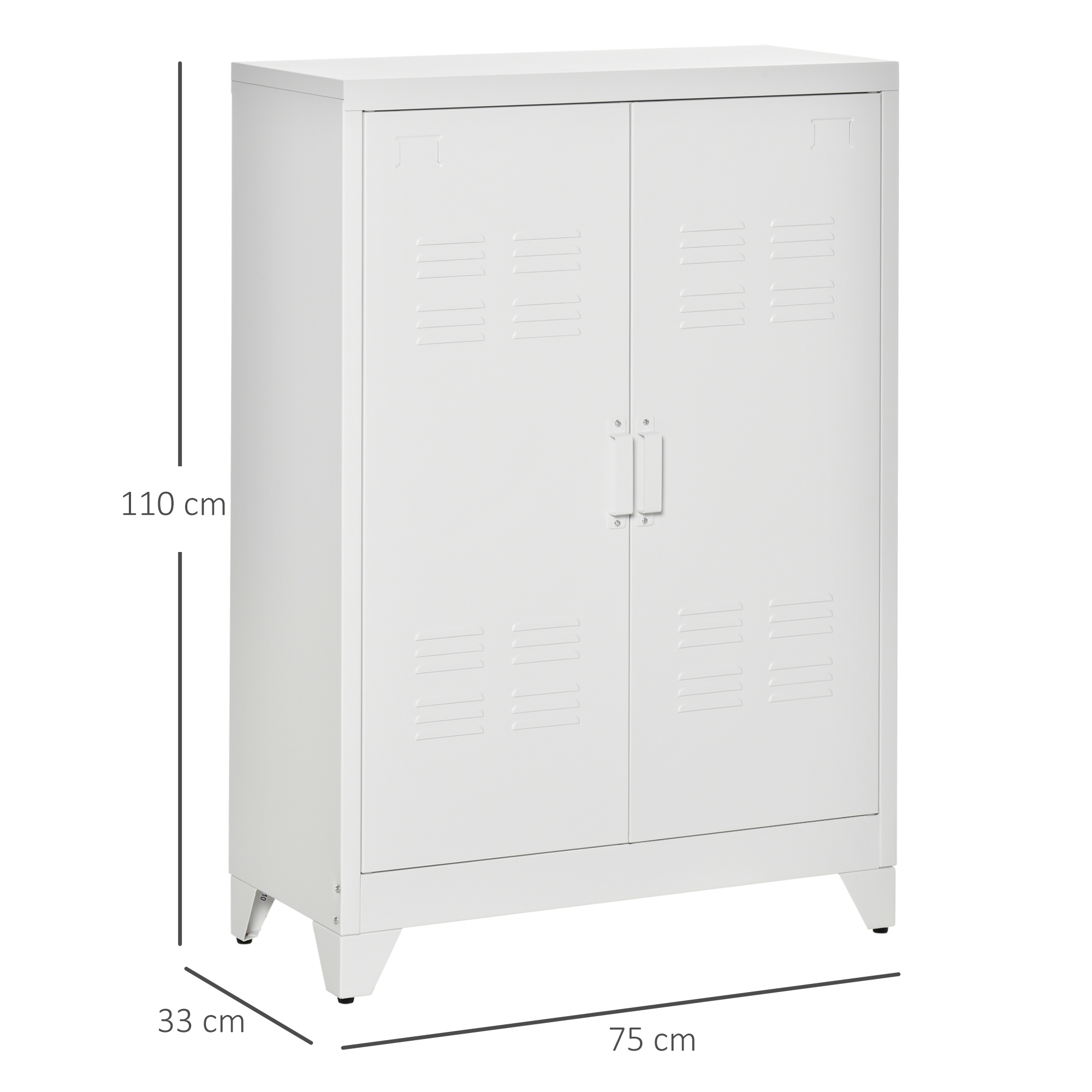Aktenschrank Metallschrank Mehrzweckschrank mit magnetischer Lamellen-Doppeltür 75 x 33 x 110 cm Weiß