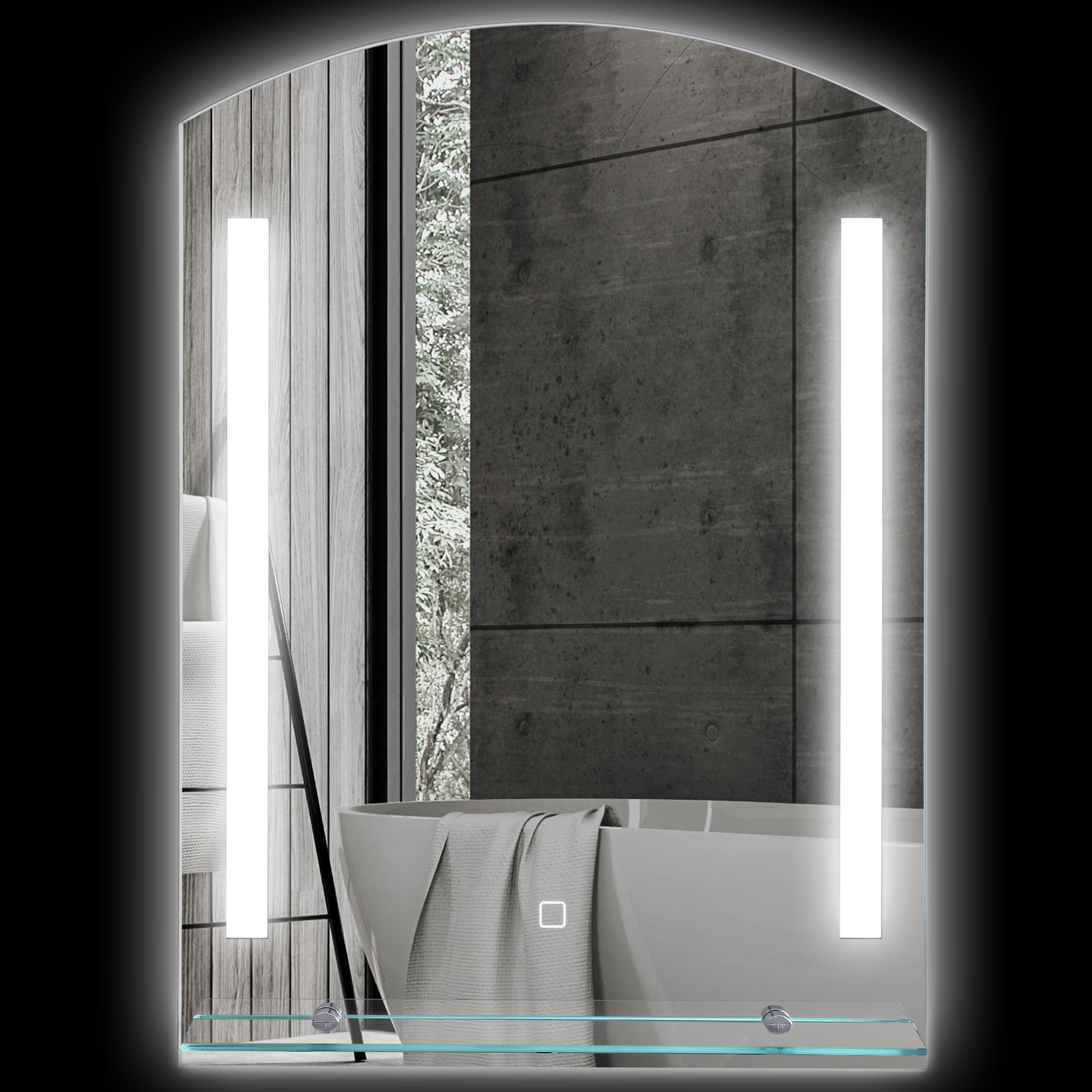 Badezimmerspiegel mit LED-Beleuchtung, elegant und hochwertig, Glas, Aluminium, Kunststoff, 50L x 12B x 70H cm
