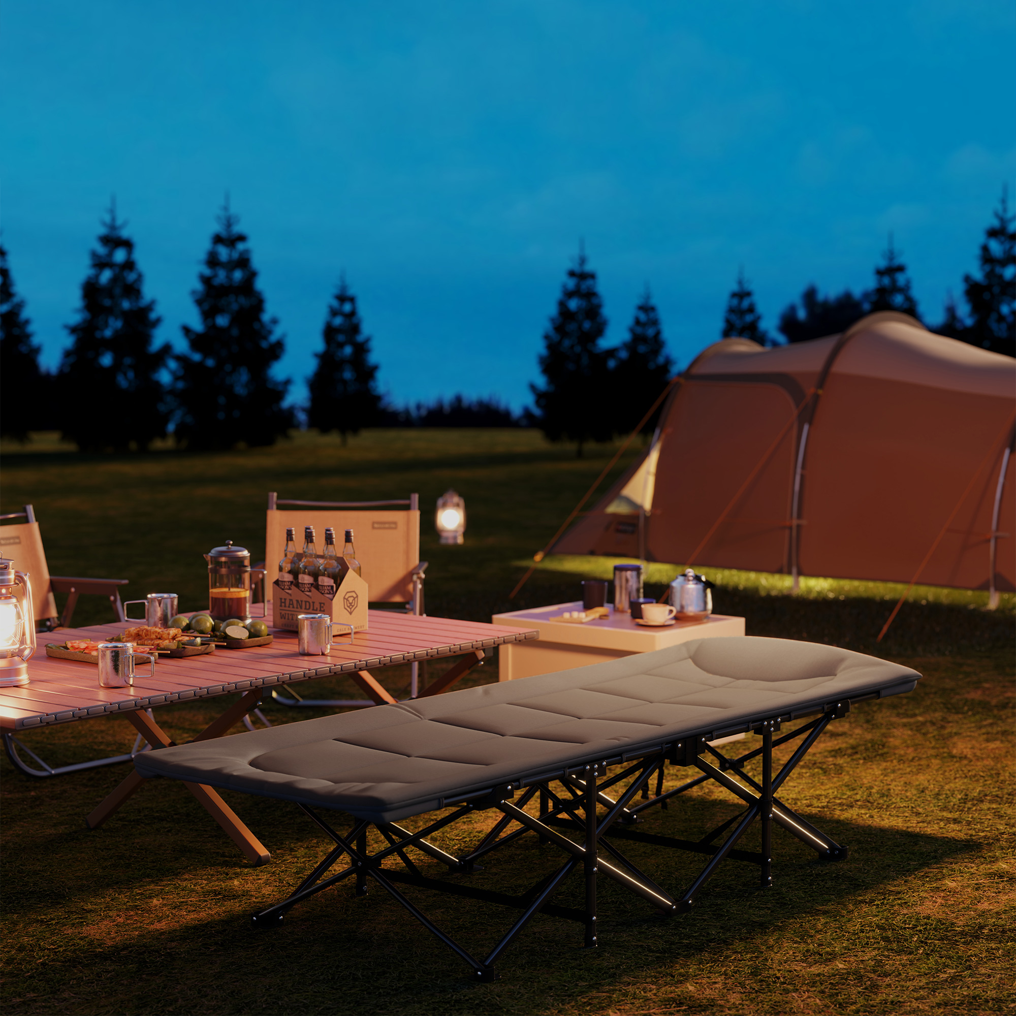 Feldbett faltbar Campingbett mit Matratze Kopfkissen Seitentasche 187 x 67 x 37 cm Gästebett bis 150 kg Grau