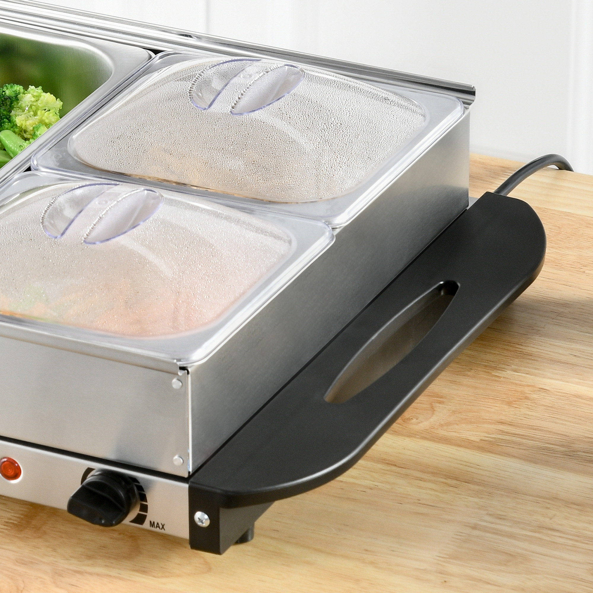 2-in-1 Buffetwärmer 6,8L Warmhalteplatte 300 Watt Edelstahl Speisewärmer Silber