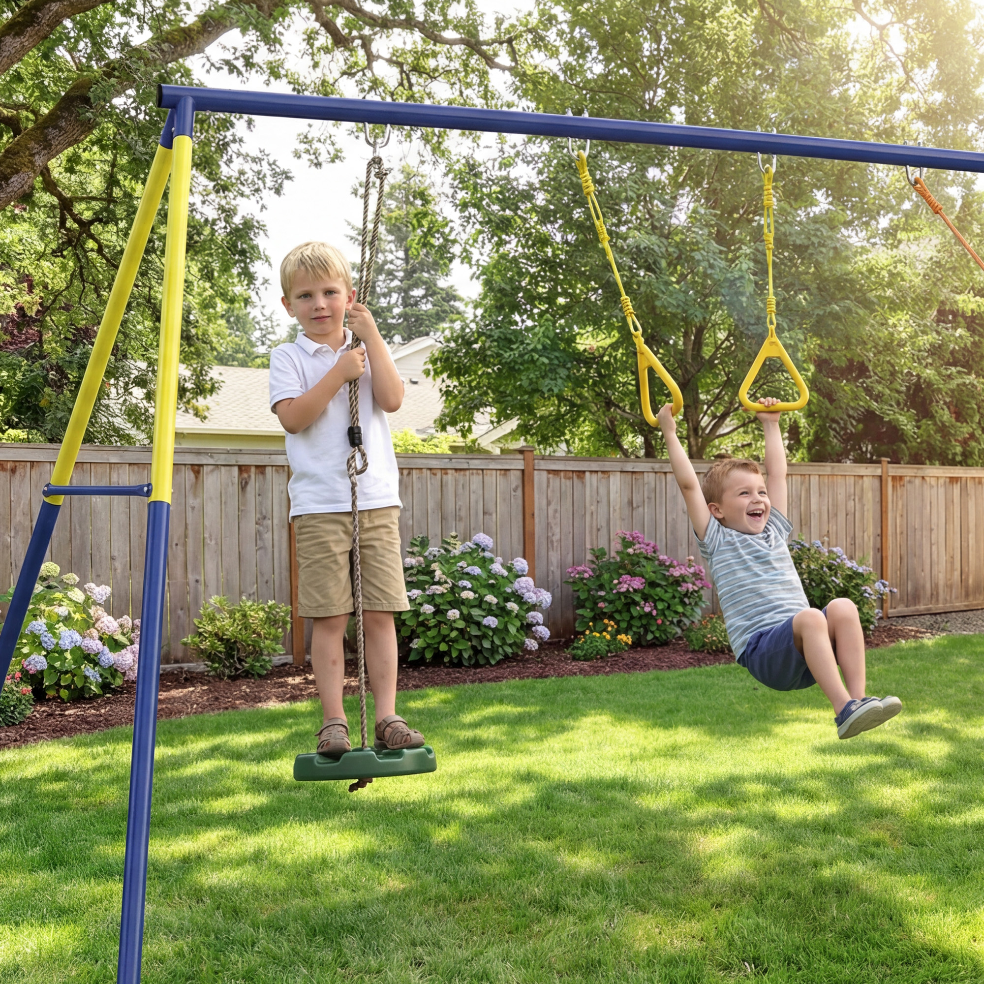 Schaukelgestell bis 150 kg 3-in-1 Kinderschaukel mit klassischer Schaukel, Turnringe, Stehschaukel, 285x160x181 cm