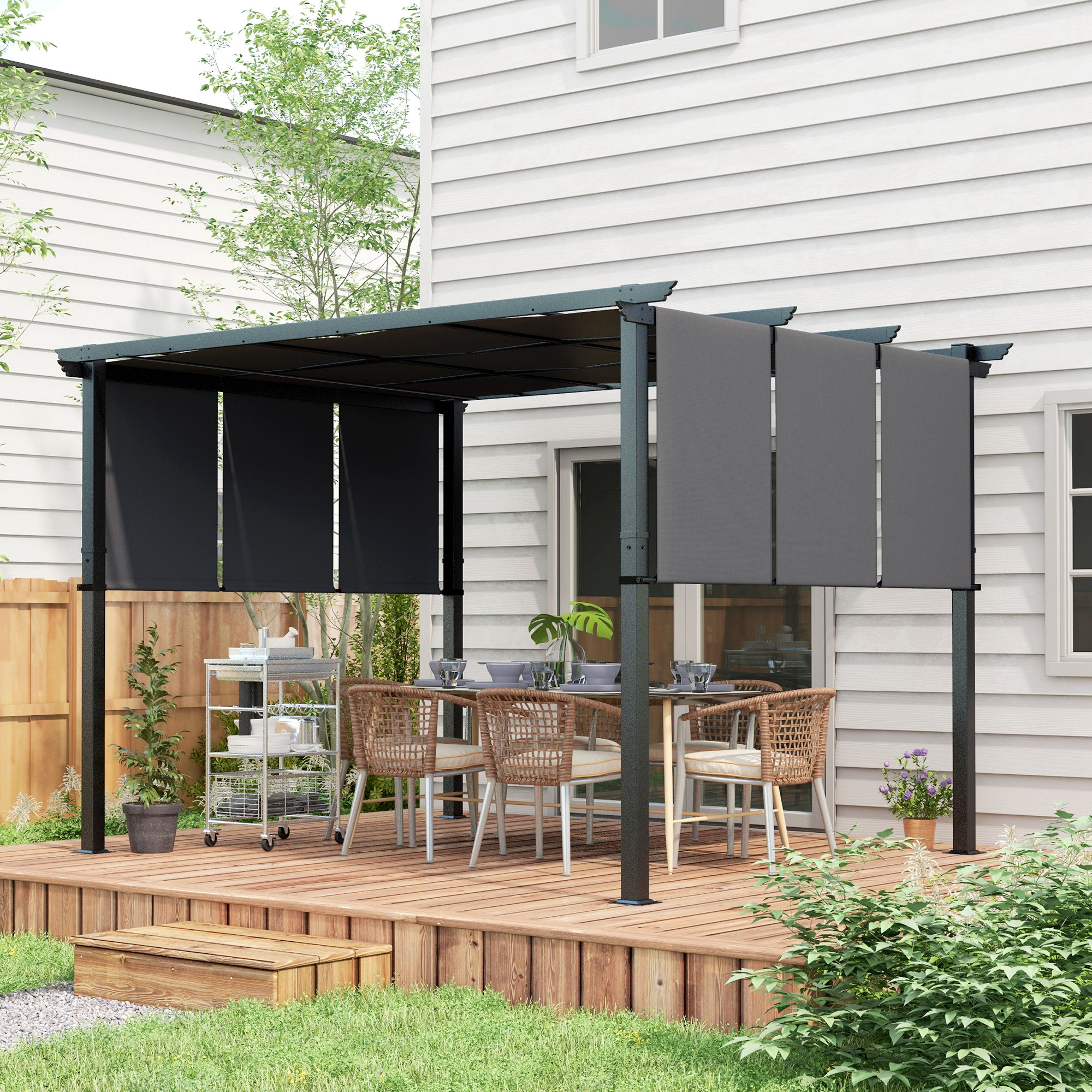 Markise Sonnenschutz. Pergola, wetterbeständig,  inkl. Befestigungsmaterial, 3 x 3,5 m, Dunkelgrau