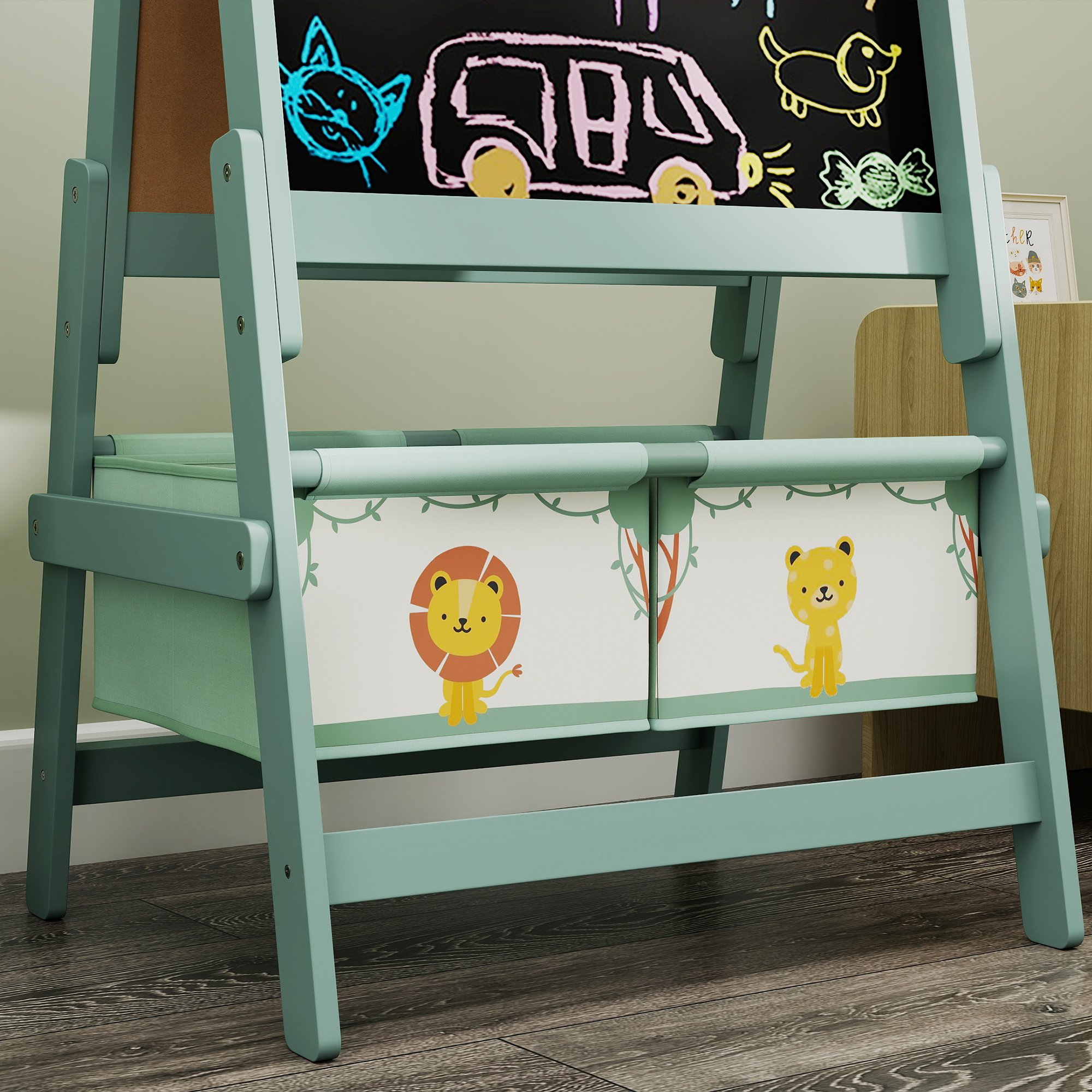 Kinder Staffelei 3 in 1 Kindertafel mit Kreidetafel, Whiteboard, Papierrolle, 2 Aufbewahrungsboxen, für 3-8 Jahre Grün