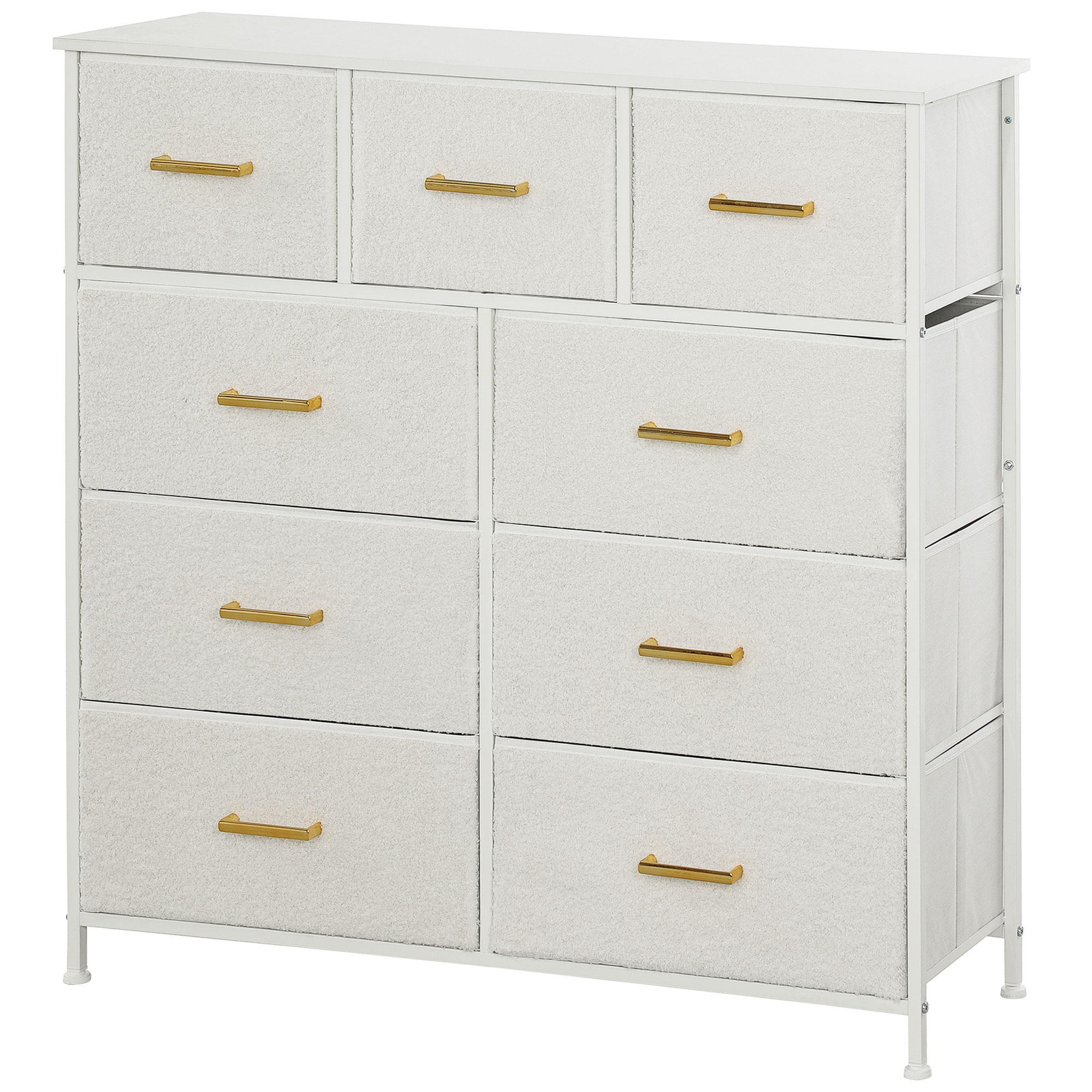 Stoffkommode, 9 Schubladen, Stahlrahmen, elegant, vielseitig, Weiß