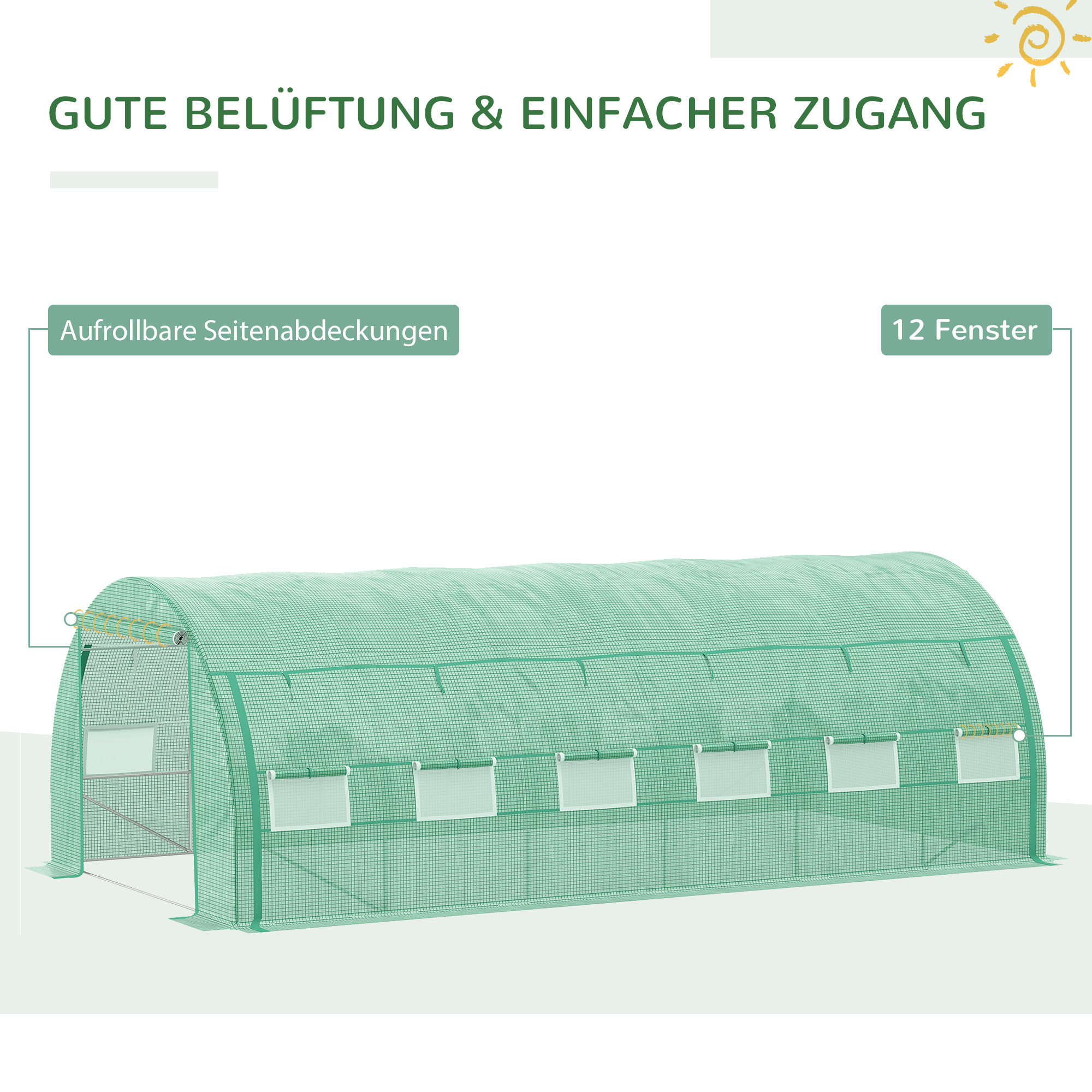 Foliengewächshaus Polytunnel 6 x 3 x 2 m begehbares Gewächshaus mit aufrollbar Abdeckungen Folientunnel Treibhaus UV-Schutz Stahlrohr Grün