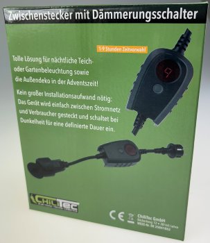 Zwischenstecker mit Dämmerungsschalter, und Zeitvorwahl (1- 9 Std.) über Display