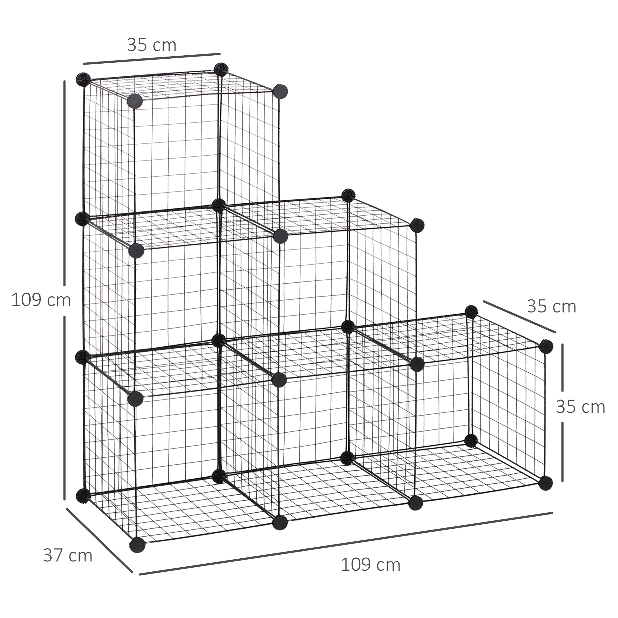Metallwürfel-Regal, Anpassbarer Würfelschrank für Kleidung, Bücher, Spielzeug, flexibel, 109L x 37B x 109H cm, Schwarz