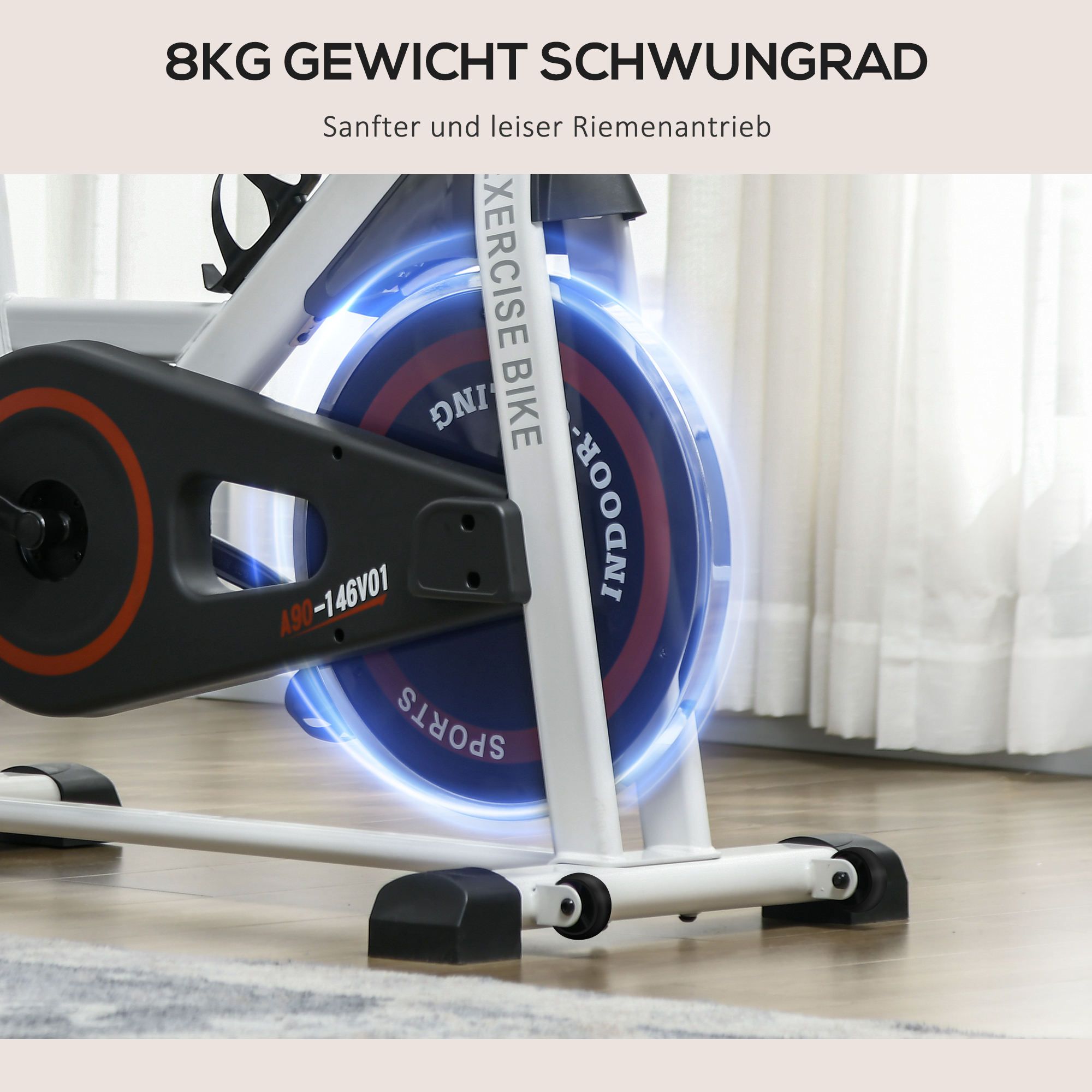 Ergometer, einstellbarer Widerstand, bis 120kg, Stahl, L103xB53xH100-114cm, Weiß/Schwarz