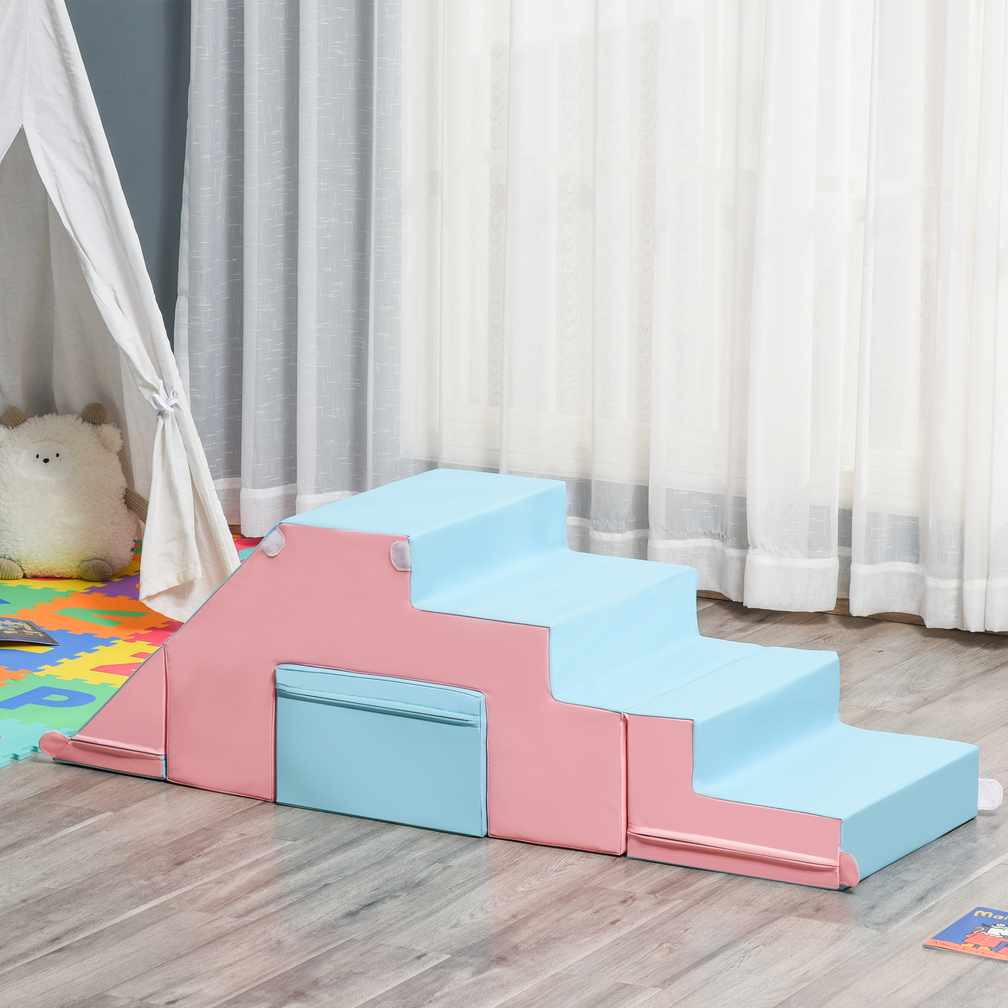 Kletter- und Rutschspielzeug für Kinder, fördert Motorik, Kunstleder, EPE-Schaum, 86x49x47 cm, Rosa+Blau