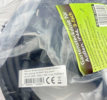 Gartensteckdose für Außen, IP44, 3-fach, Einzelsteckdosen, 5+2,5+2,5m