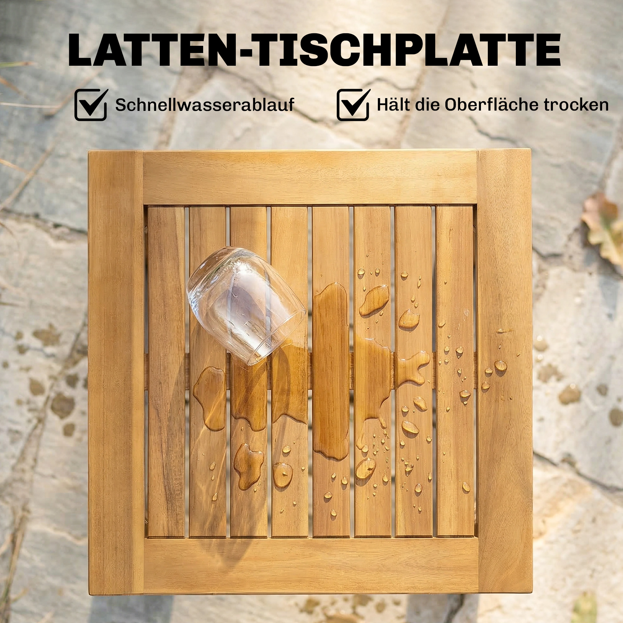 Beistelltisch 48 x 48 cm wetterfest Gartentisch mit Lamellendesign verstellbaren Füßen, quadratisch