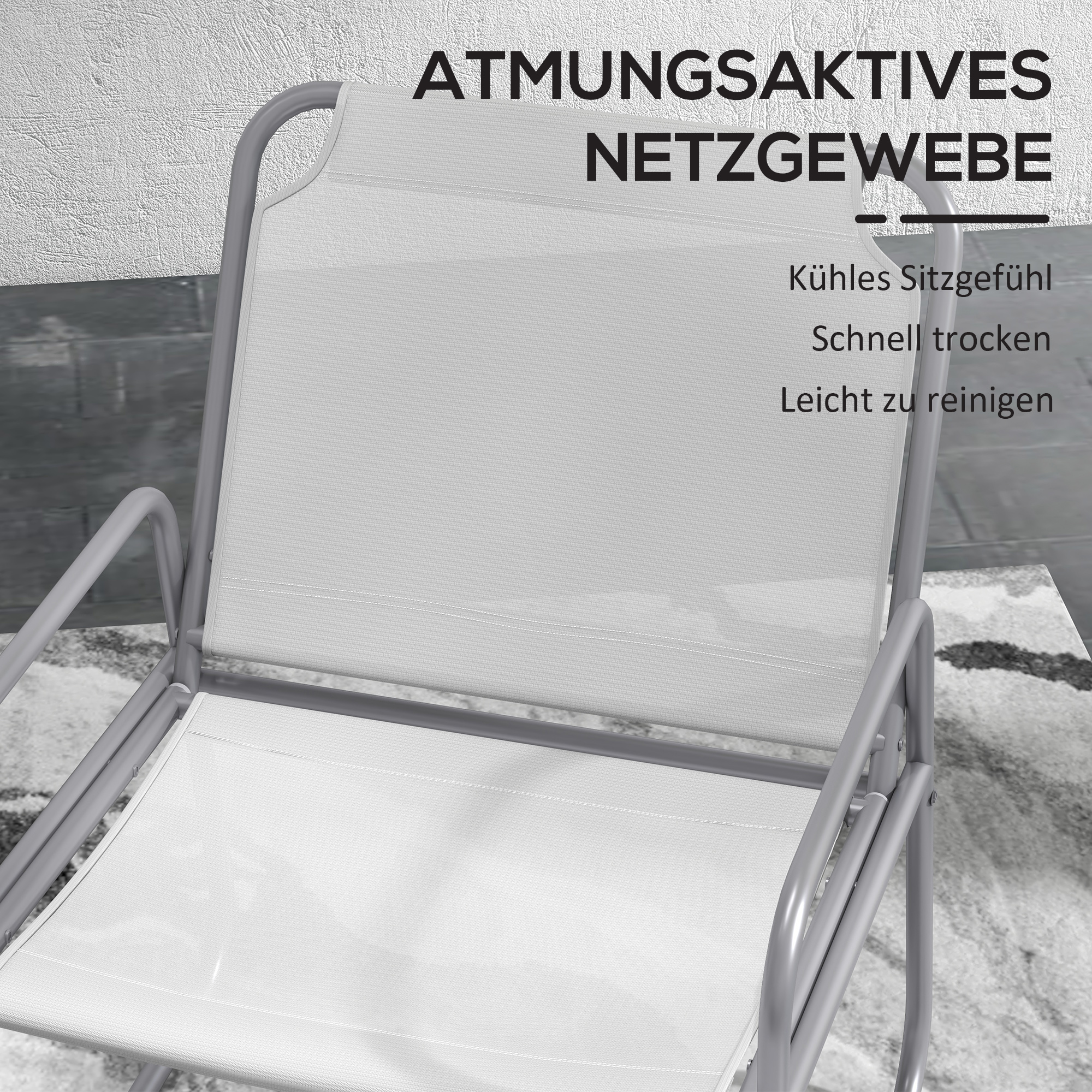 3-teiliges Gartenmöbelset, 2 Stühle mit atmungsaktivem Stoffbezug, 1 runder Tisch Ø60 cm, Hellgrau