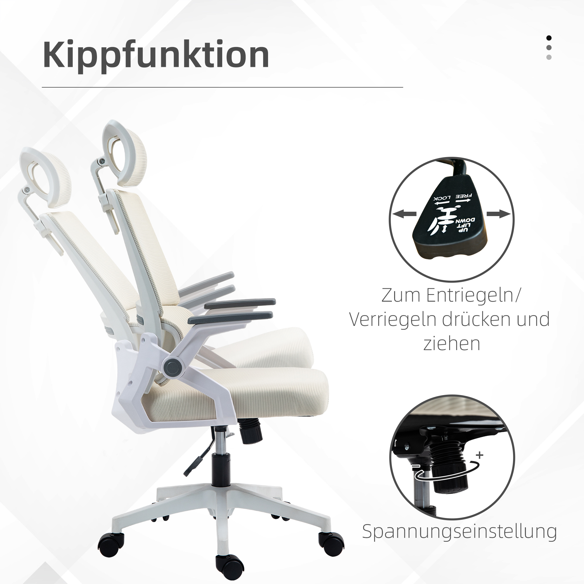 Bürostuhl Schreibtischstuhl Office-Stuhl, höhenverstellbar, 1 Kopfstütze, 60 x 61 x 121,5 cm Beige