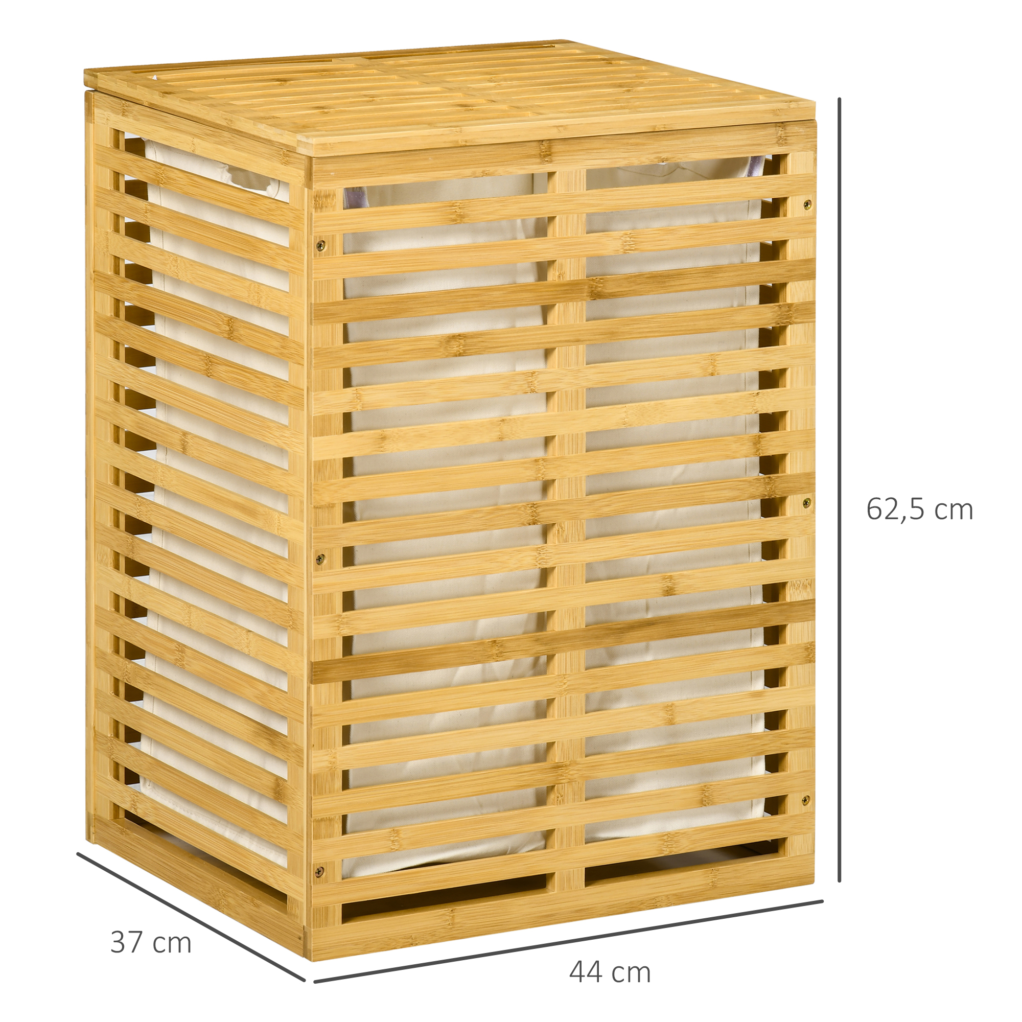 Bambus Wäschekorb mit 63 L Wäschesammler mit Deckel Wäschesack, Stange 44 x 37 x 62,5 cm Naturholz