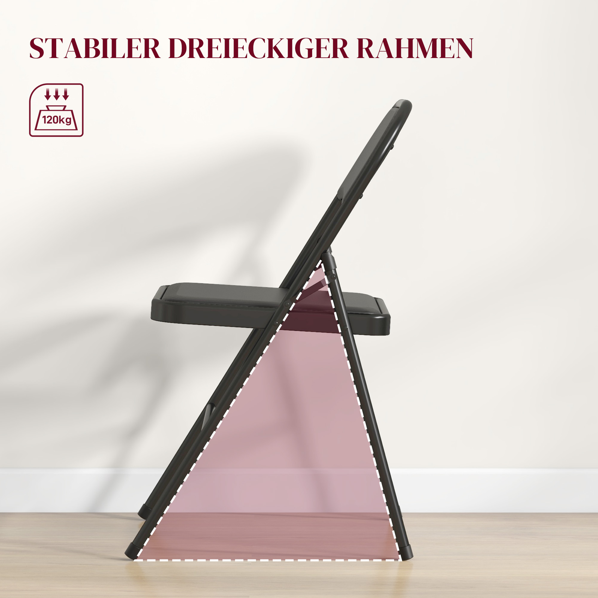 4er-Set Klappstühle, Tragbare Bürostühle, Metallbeine, Faltstuhl für Büro, Empfang, Wartezimmer, Kunstleder, Schwarz