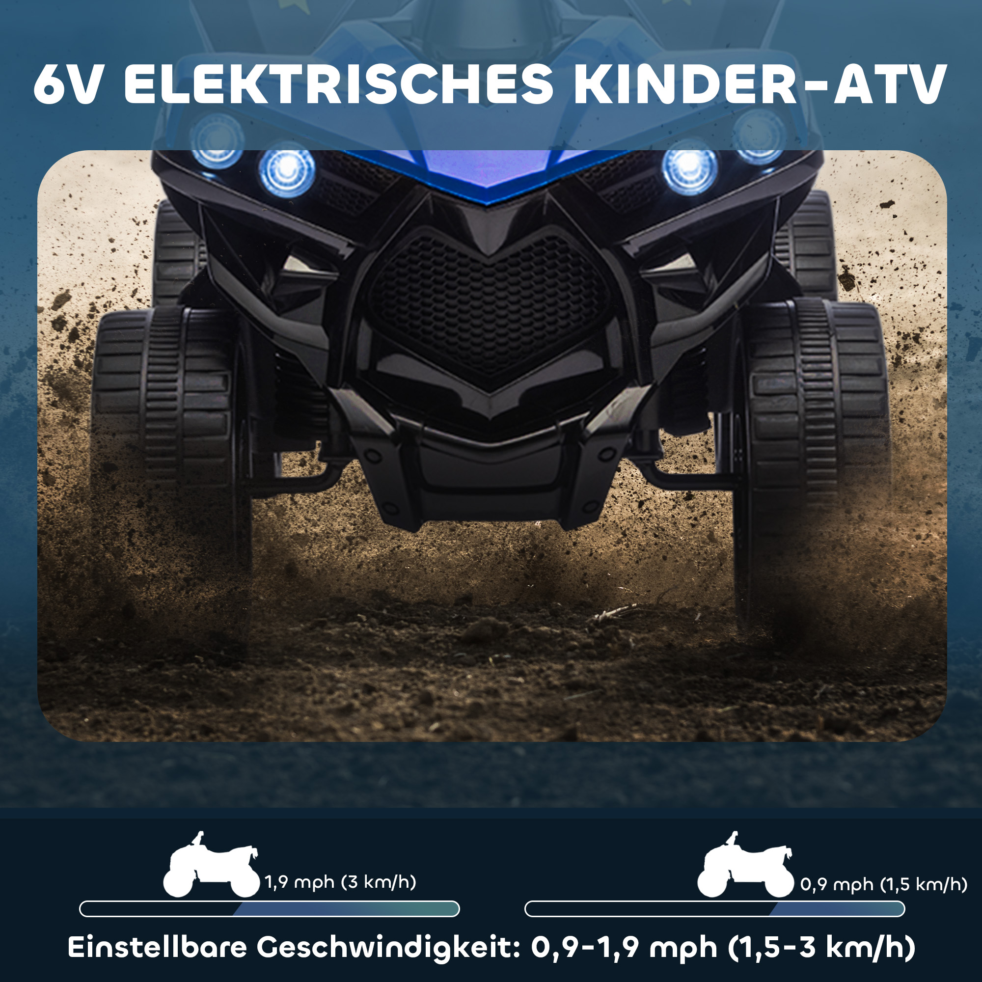 Kinder Quad Elektro 6V Kinderquad mit Vorwärts-, Rückwärtsfunktion, Musik, LED-Scheinwerfer Blau