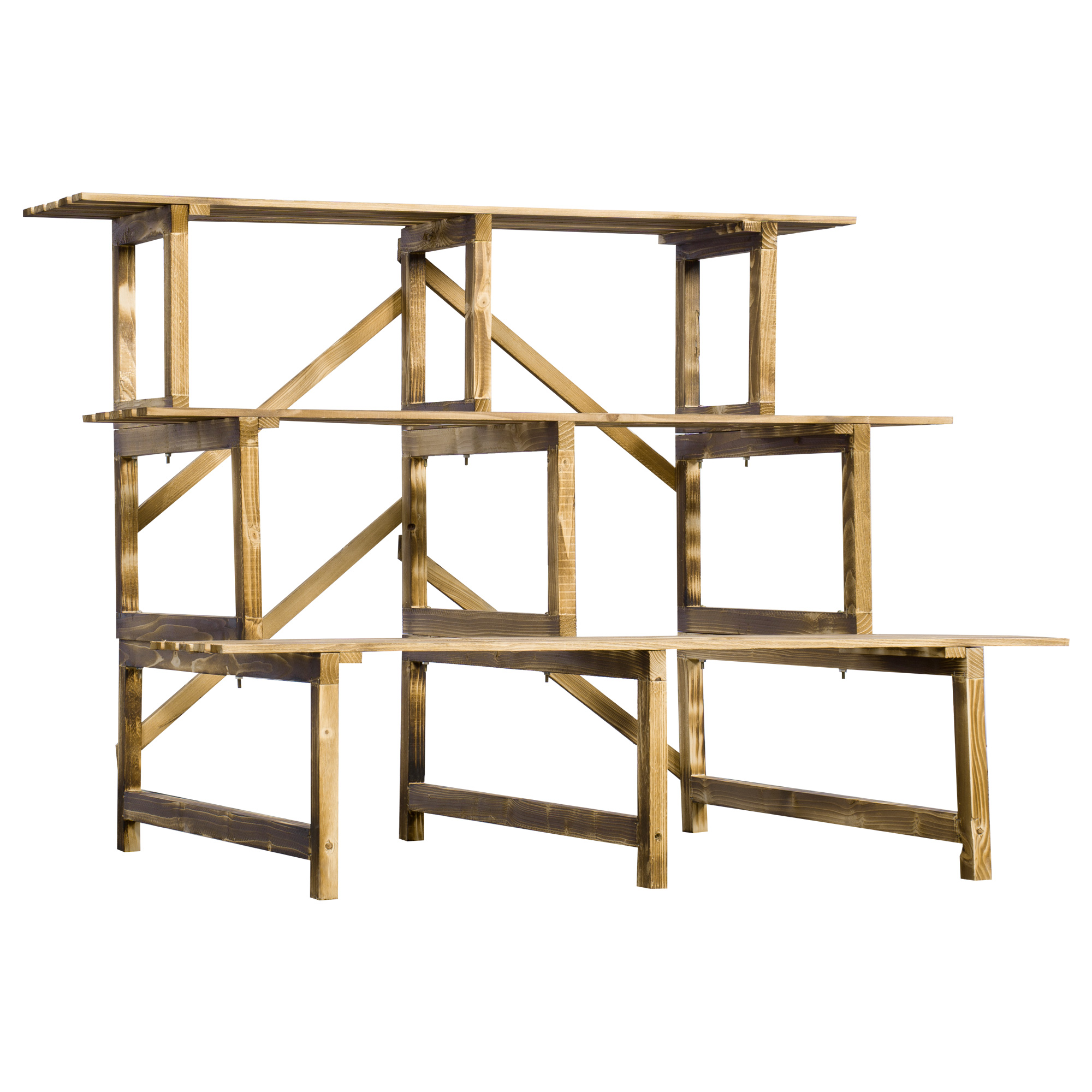 Pflanzentreppe, Blumentreppe, Blumenregal, Pflanzregal, Blumenständer, 3 Stufen, Tannenholz, 100 x 80 x 78cm