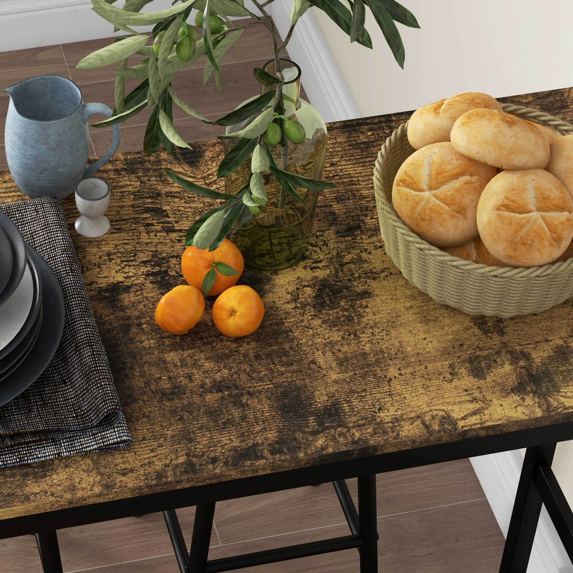 Bartisch mit 2 Stühlen im Industriedesign 2er-Set Barhocker mit Tisch, Industriedesign, 3-teilig, Braun + Schwarz