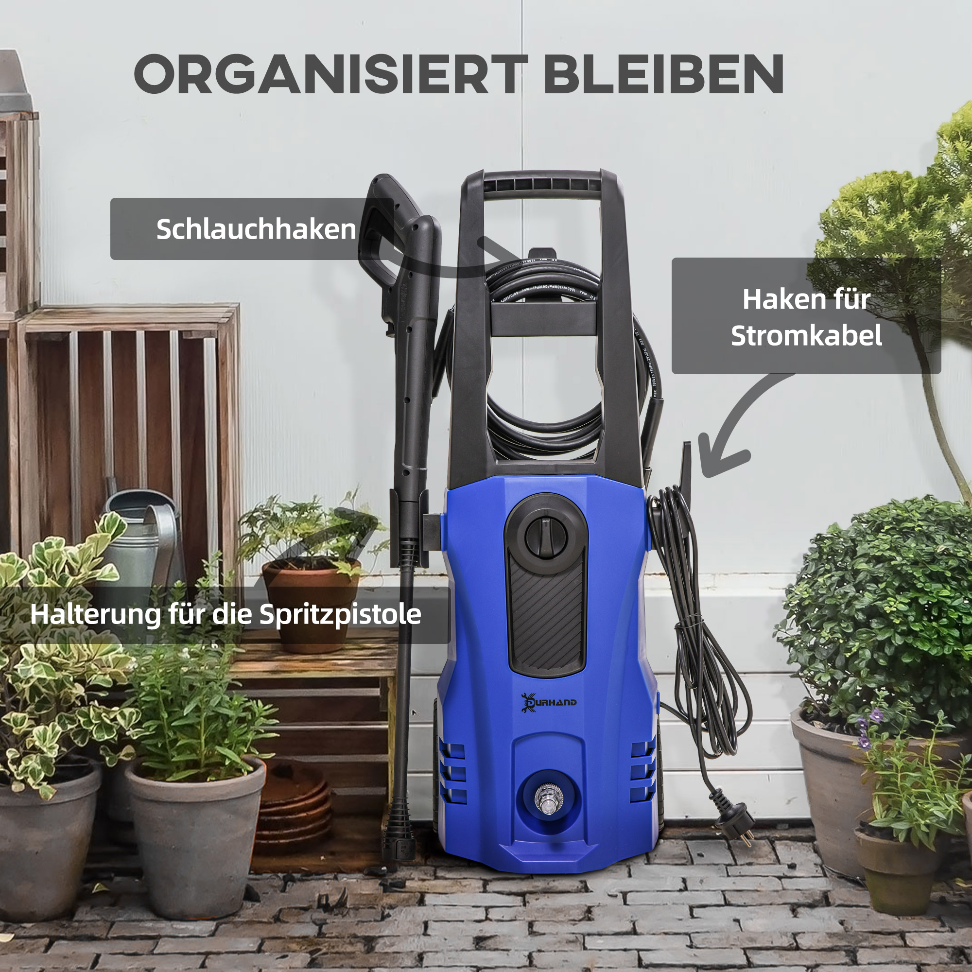 Hochdruckreiniger Druckreiniger 5-tlg, Zubehör, verstellbare Spritzdüse, 150 bar Druck, 1800 W, max, 510 l/h, 35x27x78cm