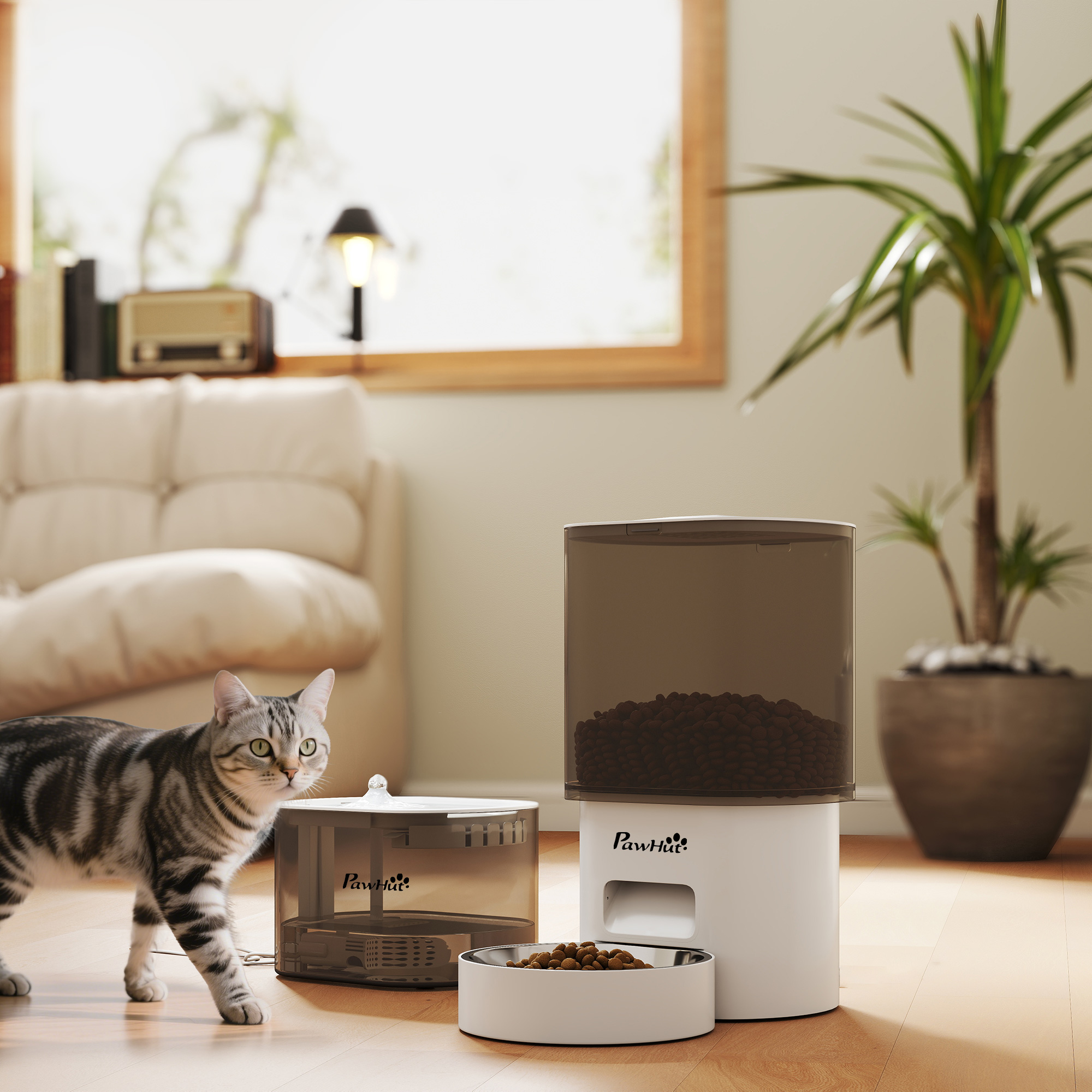 Automatischer Futterspender und 2,5 L Wasserspender für kleine Hunde, Katzen Weiß