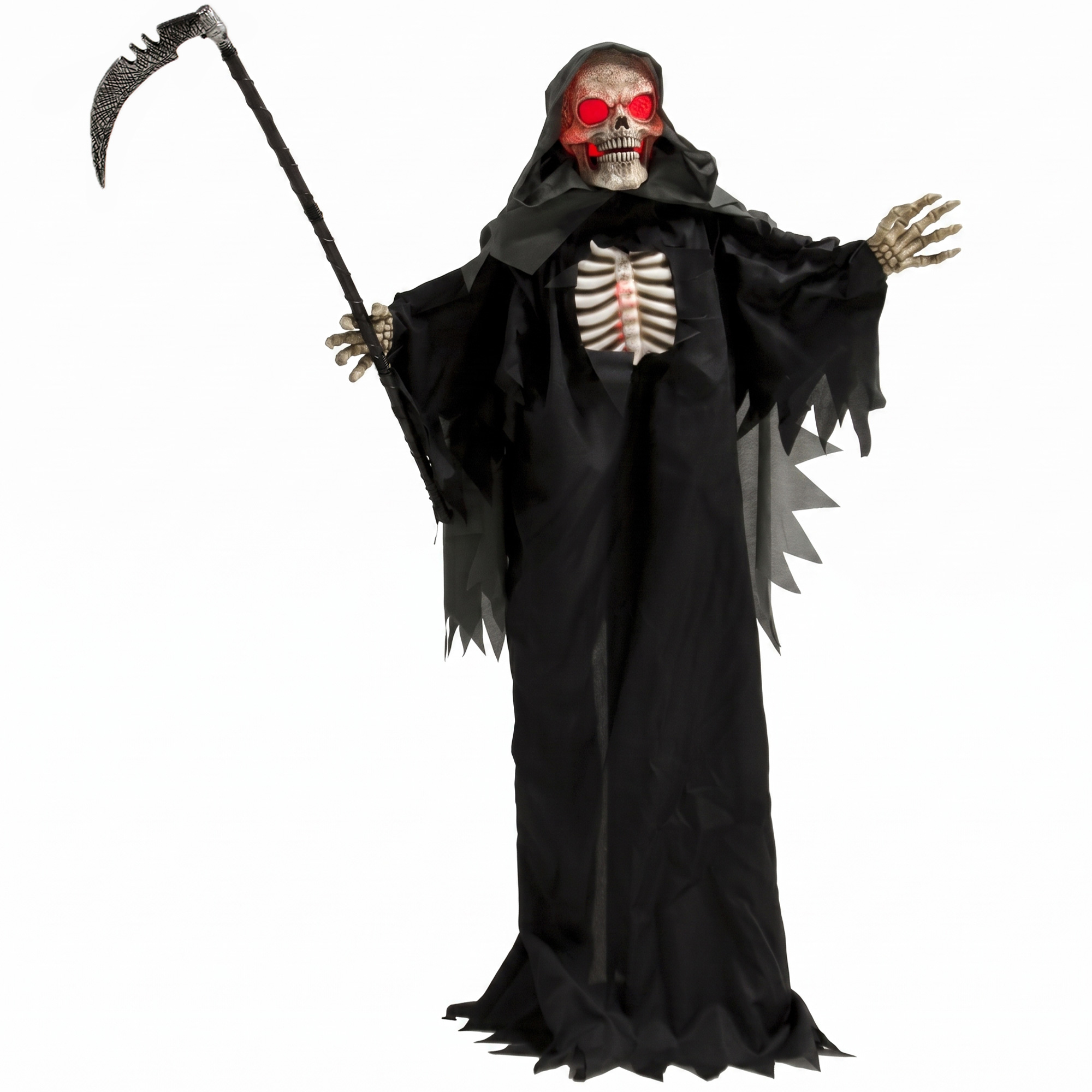 170 cm Halloween Animierte Sensenmann Deko mit Sound- und Berührungsaktivierung, leuchtenden Augen und Brustkorb