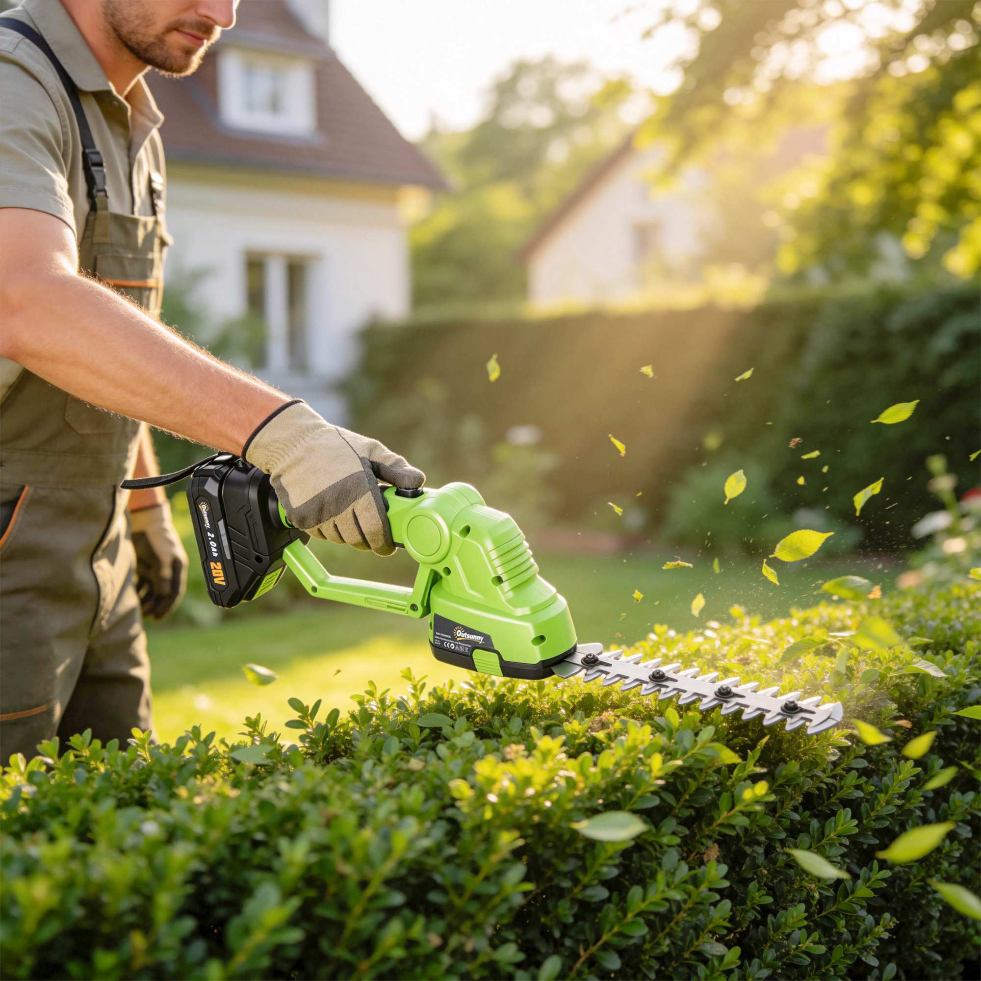 2-in-1 Akku Heckenschere Elektrischer Hecken & Strauchschere mit 20/10cm Schnittlänge, Ladegerät